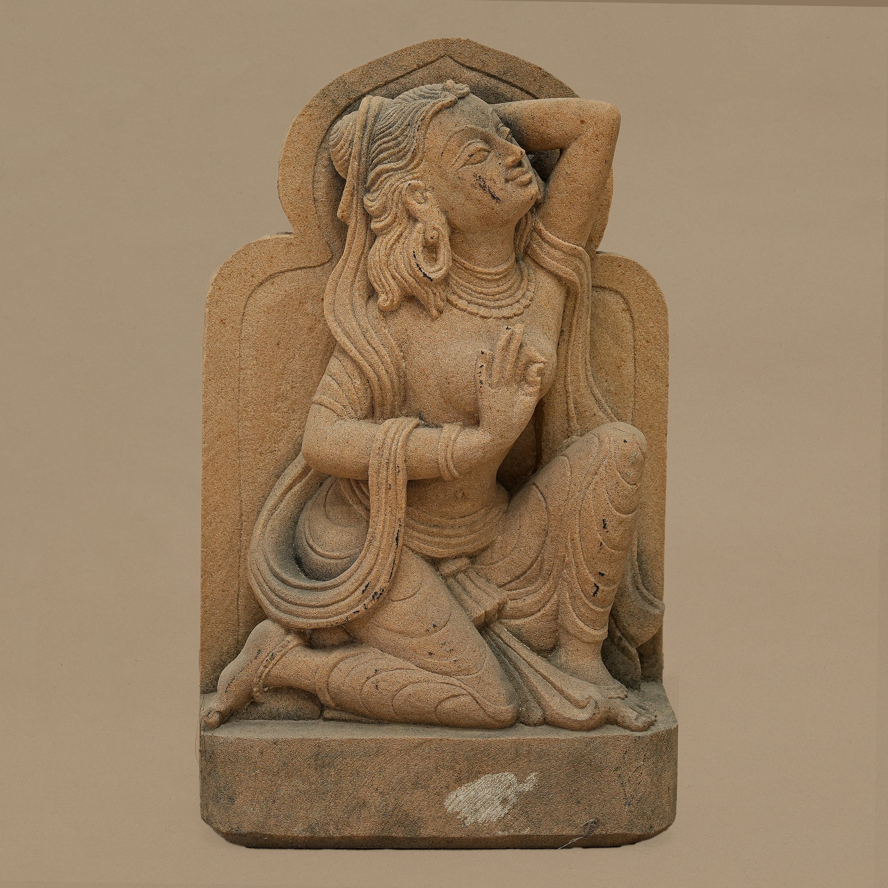 12" Serene Female Statue | Handcrafted from Yellow Sandstone