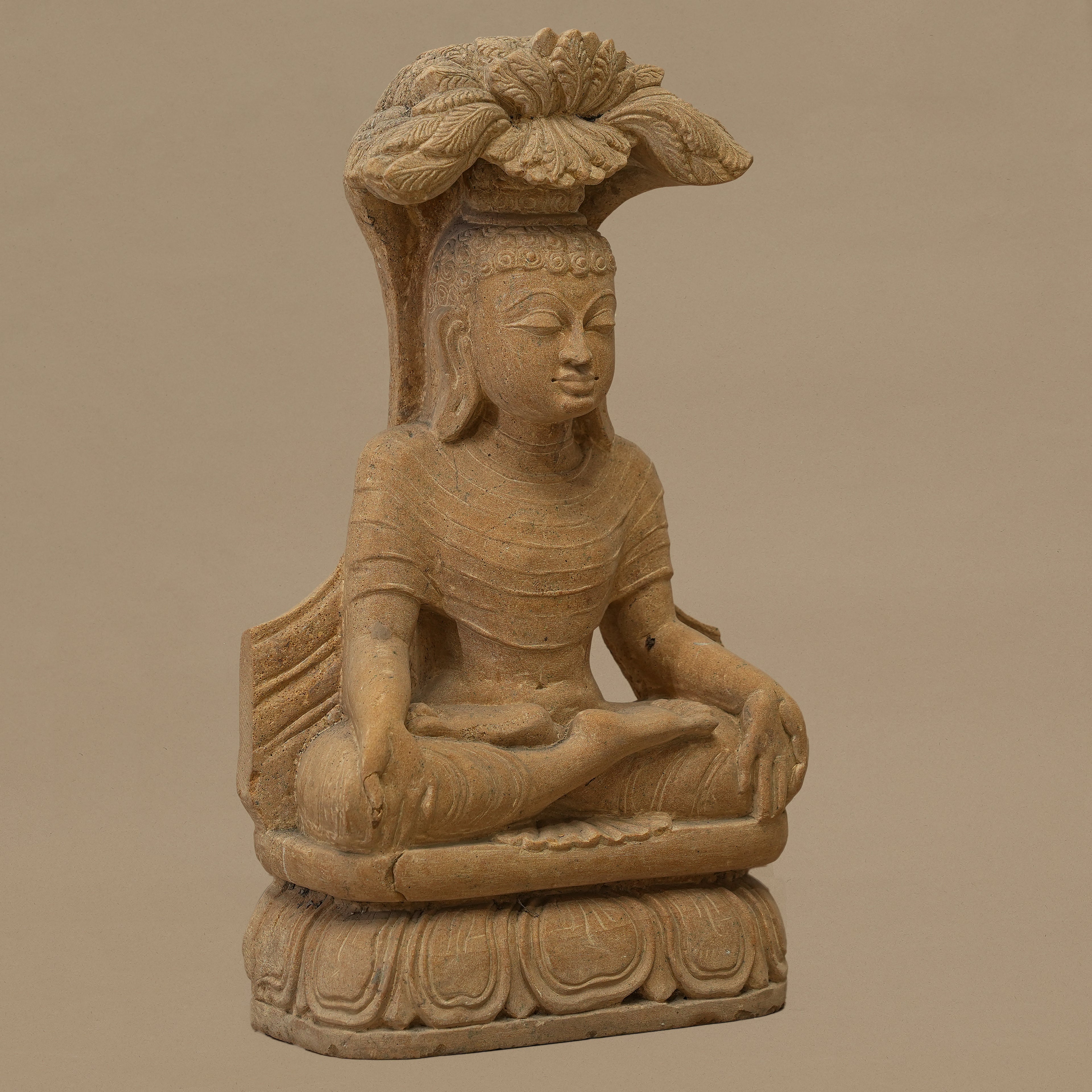 12" Lord Buddha Statue | Handcrafted from Yellow Sandstone