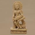 15" Dholak-playing Female Musician Statue | Handcrafted from Yellow Sandstone