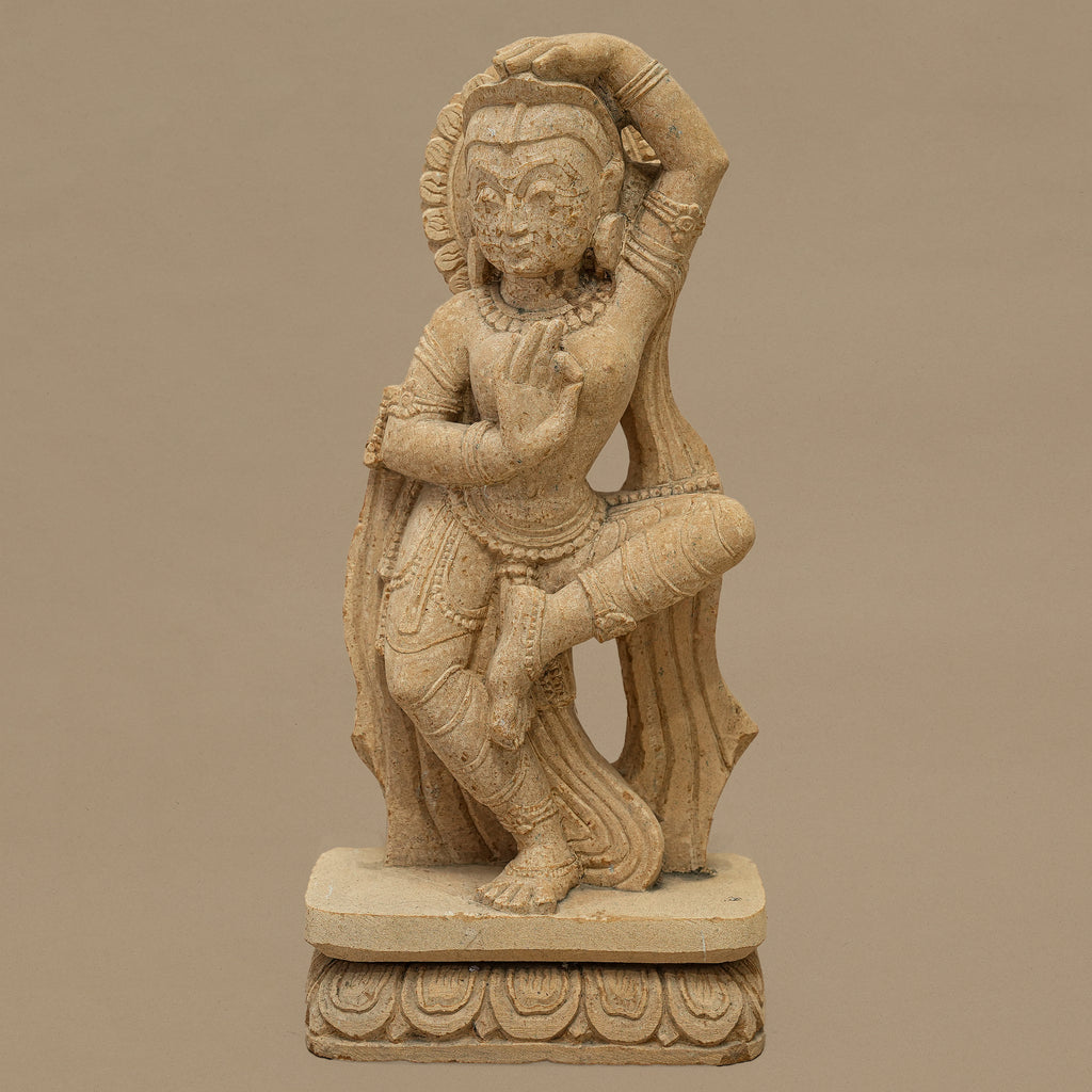 14.5" Classical Female Dancer Statue | Handcrafted from Yellow Sandstone