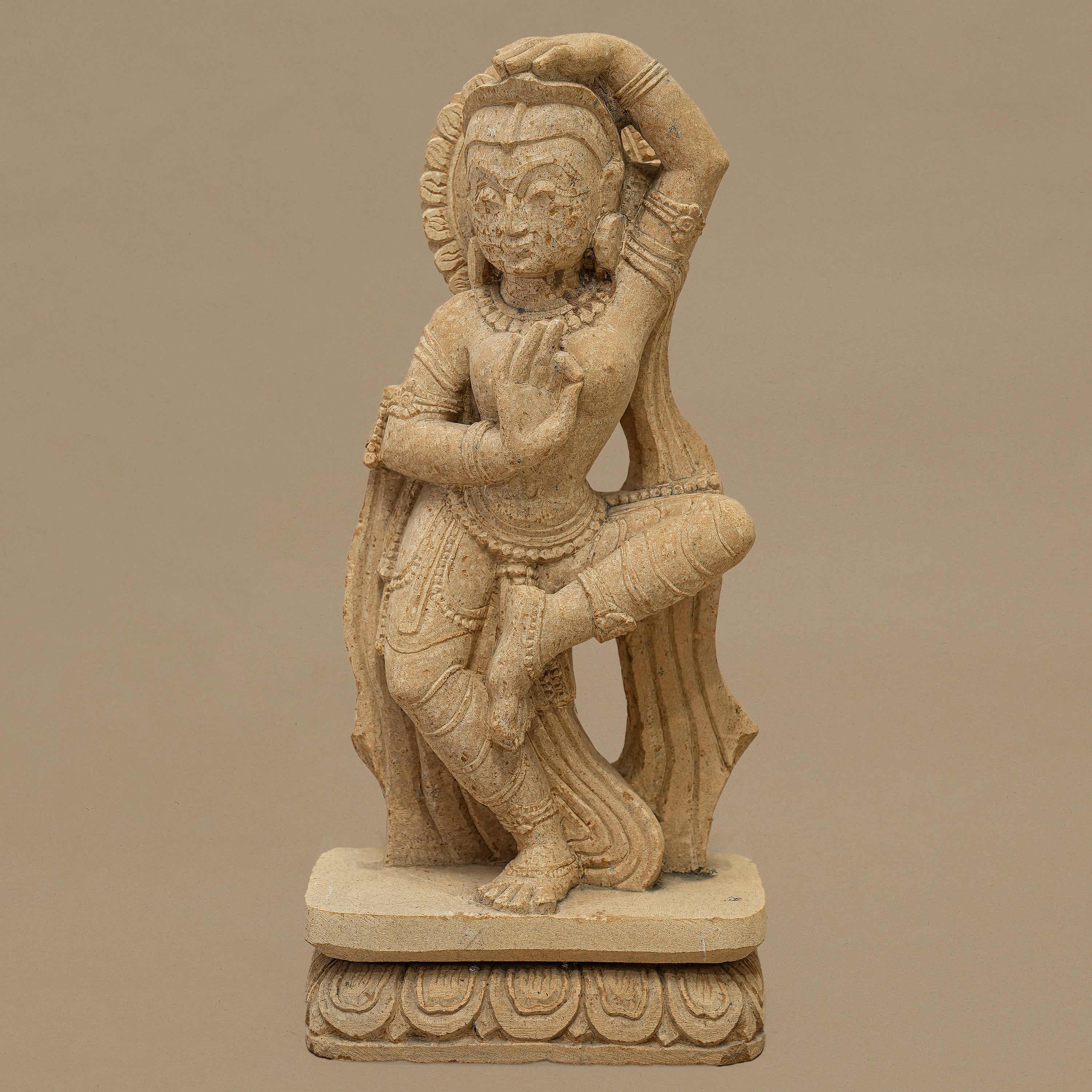14.5" Classical Female Dancer Statue | Handcrafted from Yellow Sandstone
