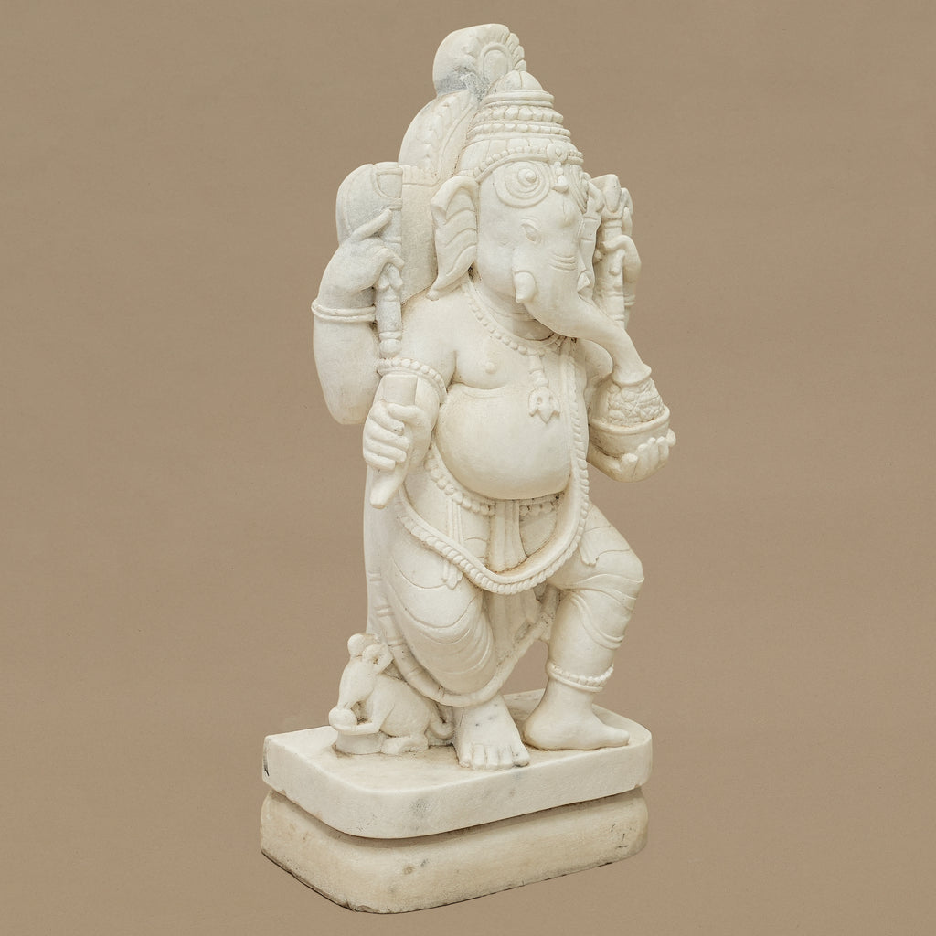 19.5" Lord Ganesha Statue | Handcrafted from White Marble