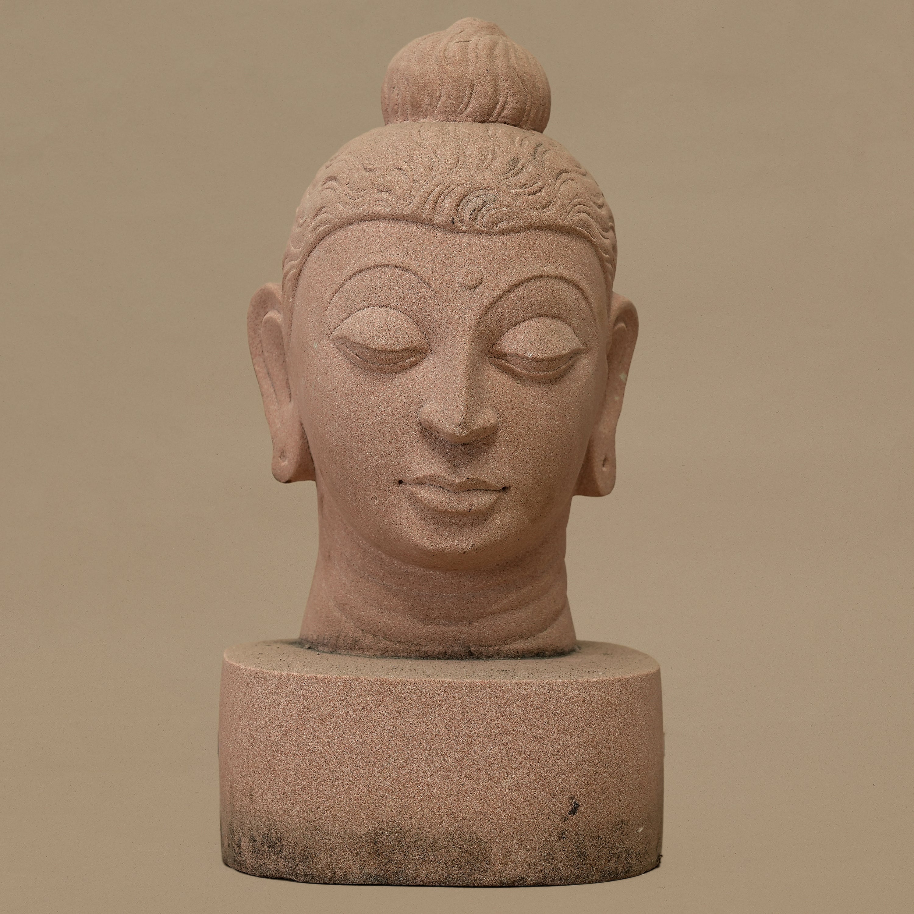 12" Lord Buddha Head | Handcrafted from Pink Sandstone