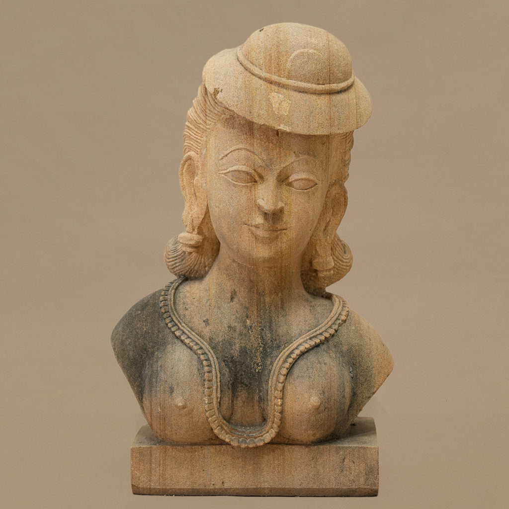 14" Female Bust Statue | Handcrafted from Yellow Sandstone