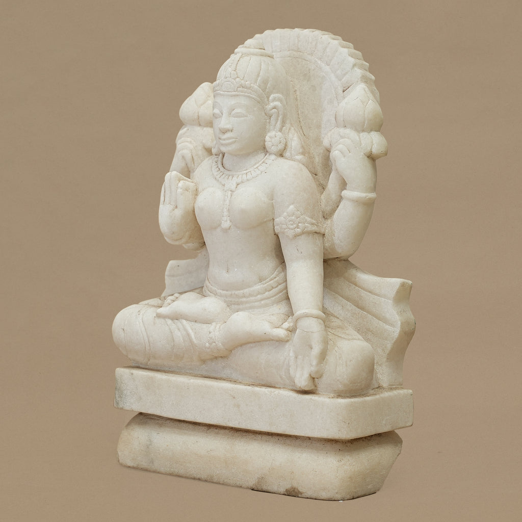 10.5" Goddess Laxmi Statue | Handcrafted from White Marble