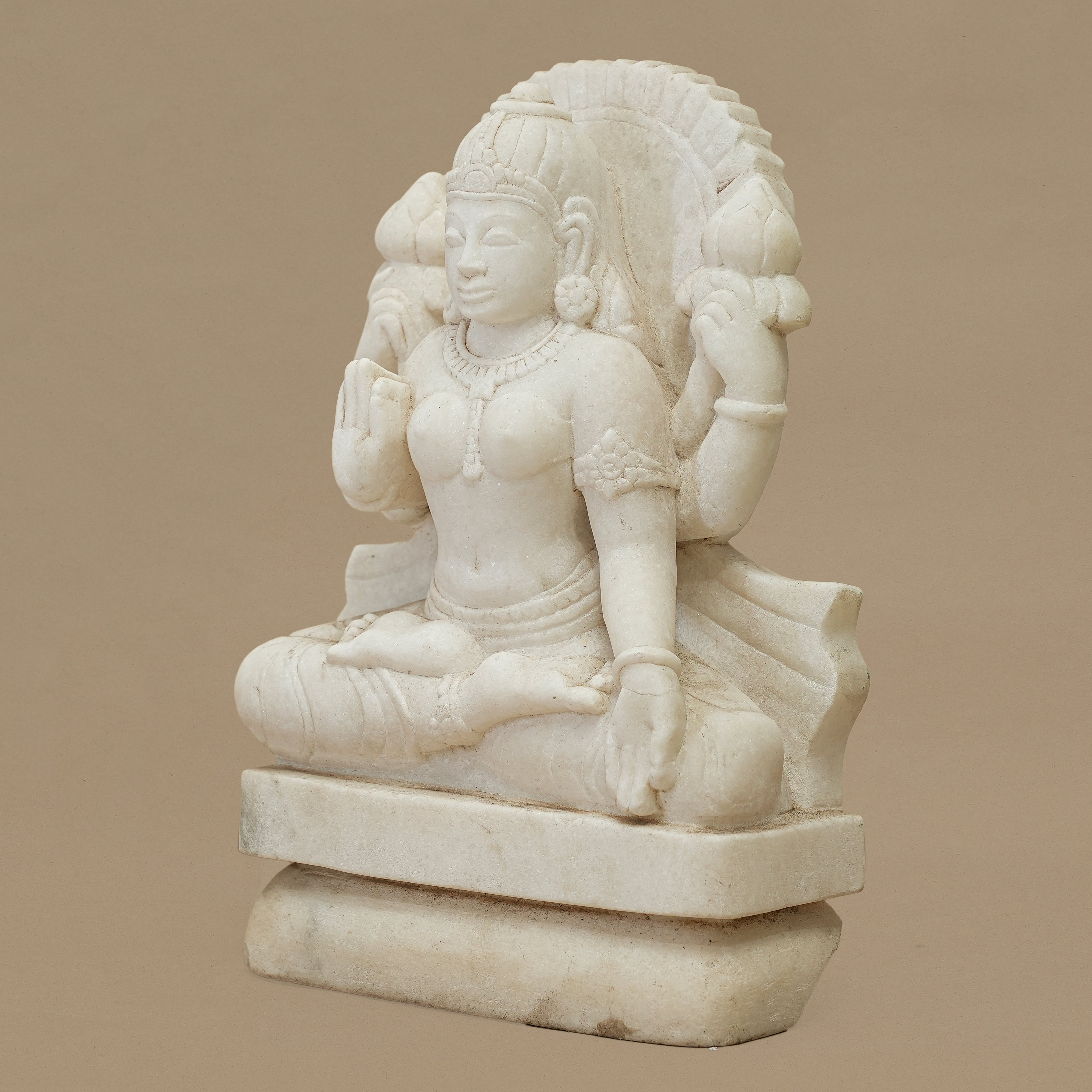10.5" Goddess Laxmi Statue | Handcrafted from White Marble