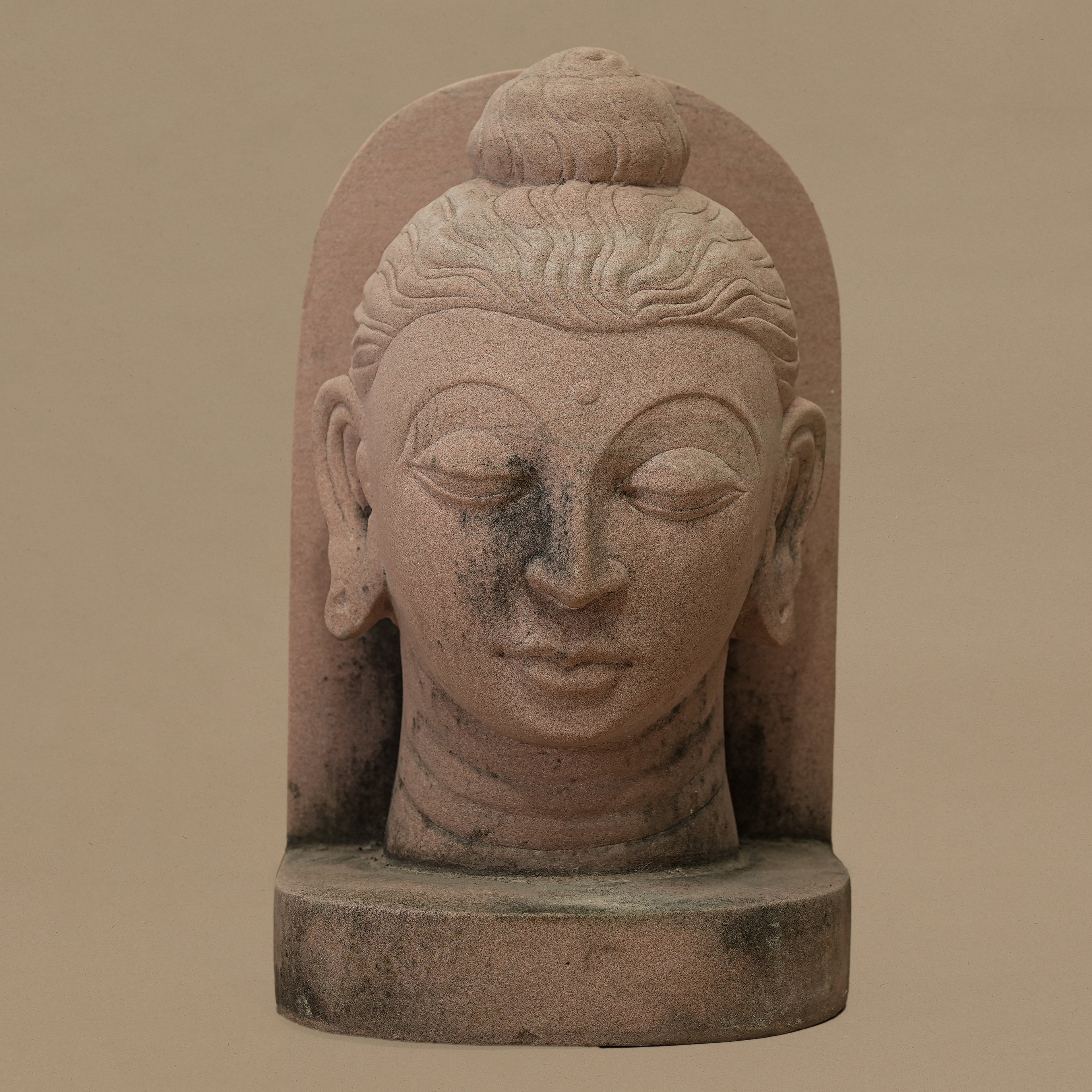 10" Lord Buddha Head | Handcrafted from Pink Sandstone
