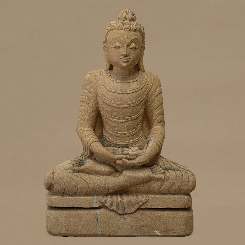 13.5" Lord Buddha Statue | Handcrafted from Yellow Sandstone