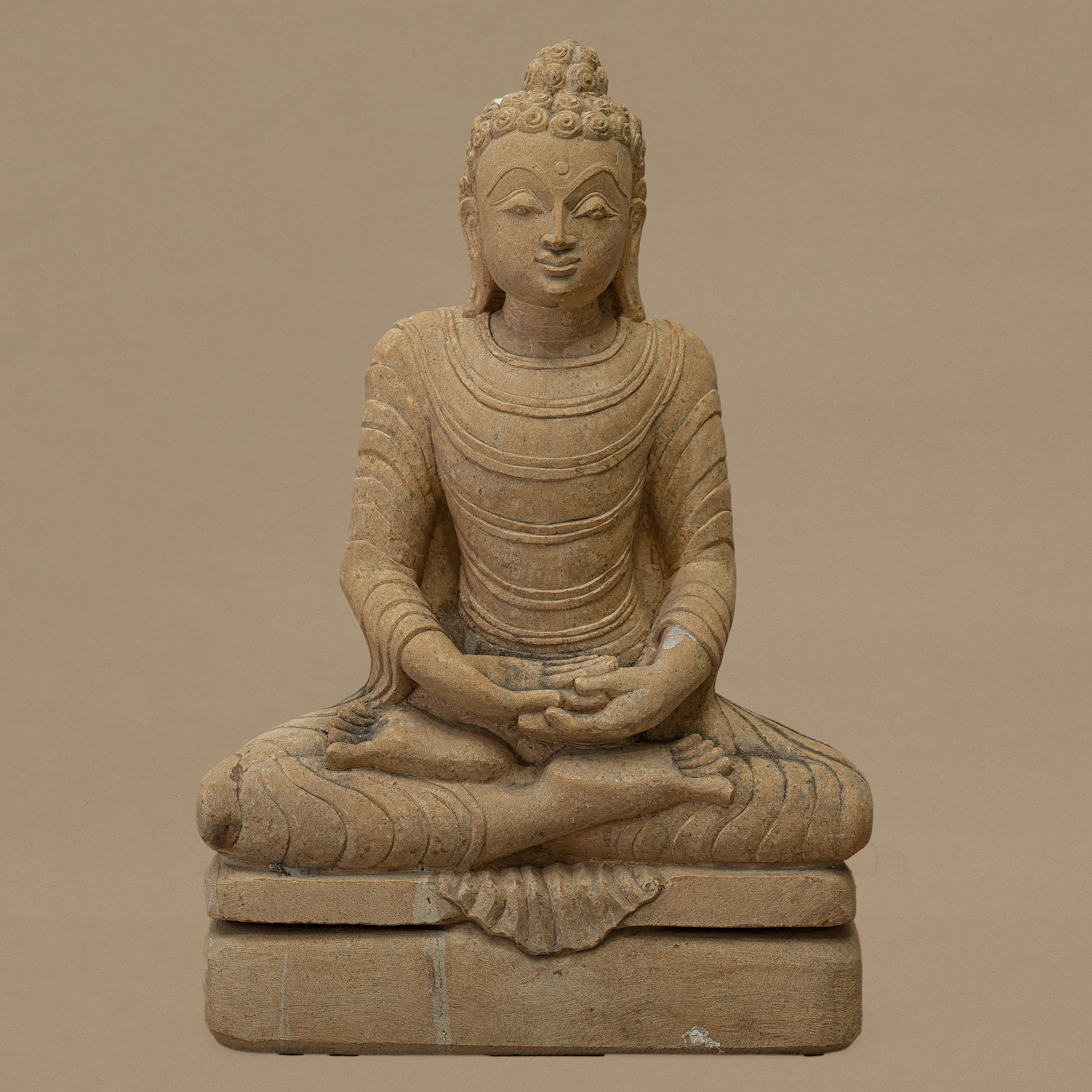 13.5" Lord Buddha Statue | Handcrafted from Yellow Sandstone