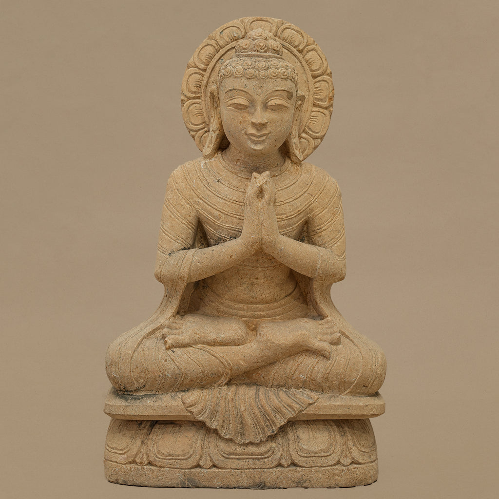 15" Lord Buddha Statue | Handcrafted from Yellow Sandstone