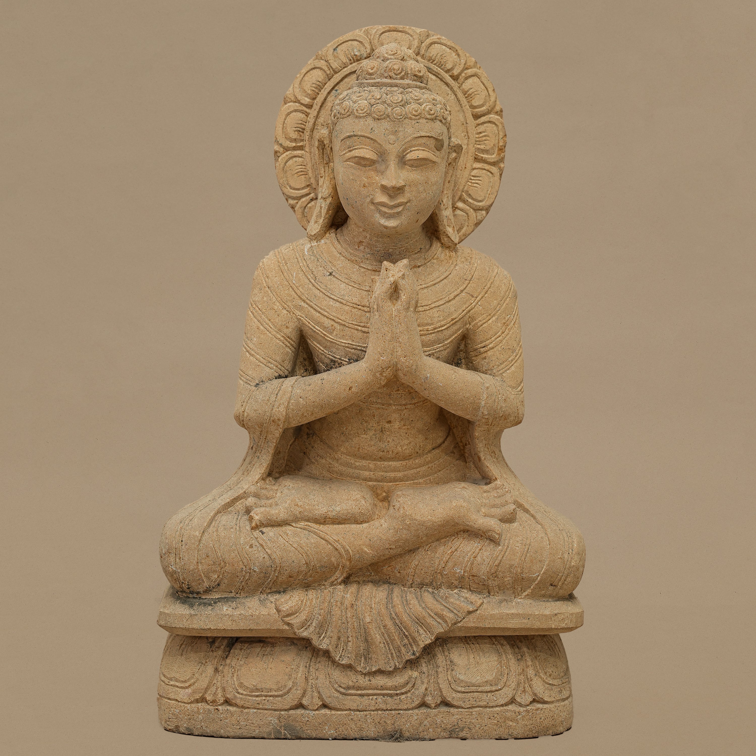 15" Lord Buddha Statue | Handcrafted from Yellow Sandstone