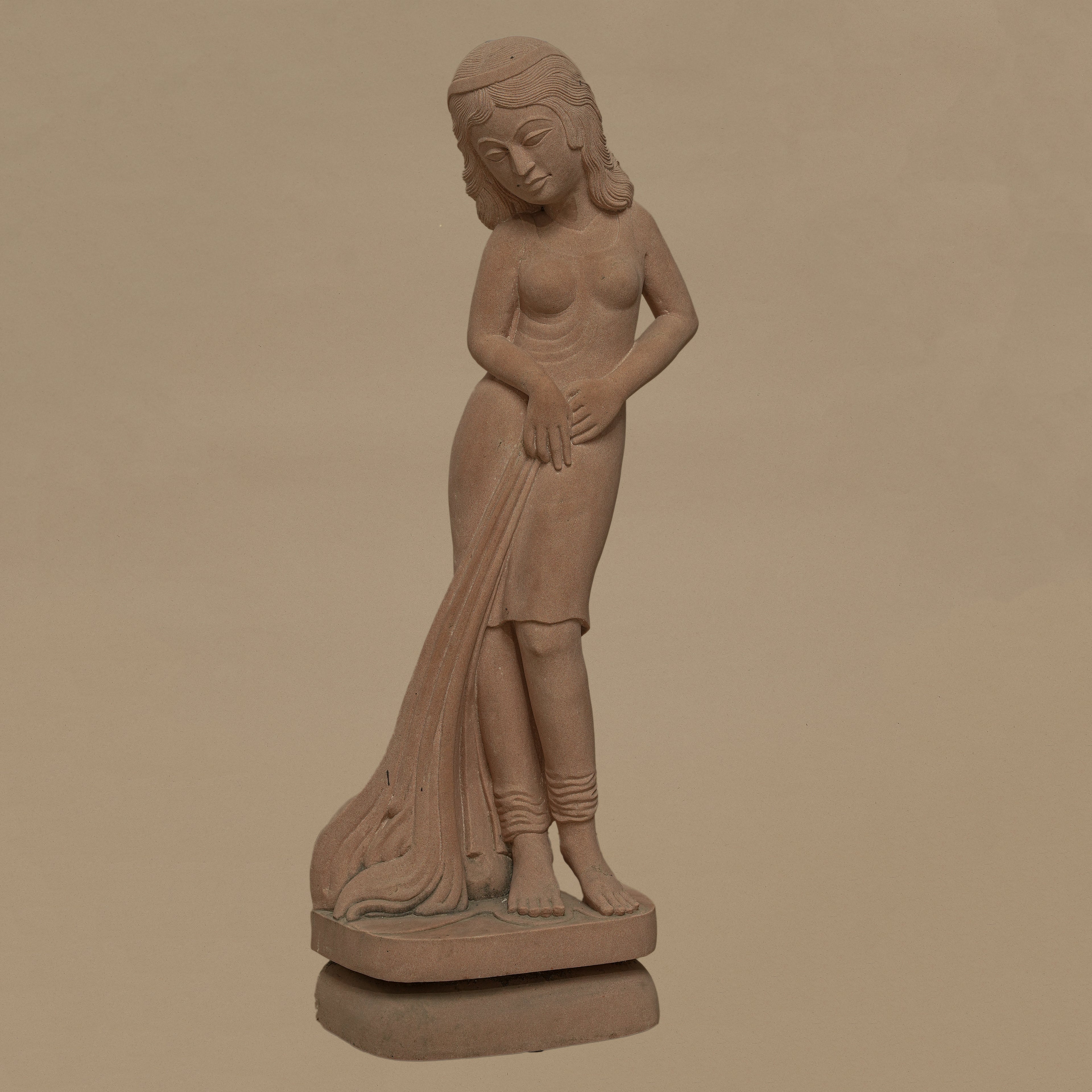 24" Elegant Female Statue | Handcrafted from Pink Sandstone