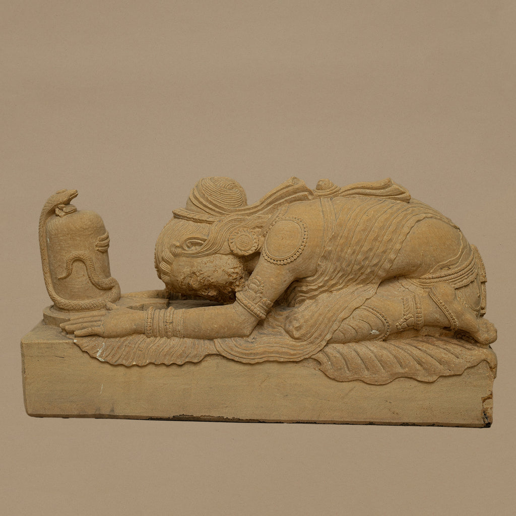 24" Devoted Female Statue | Handcrafted from Yellow Sandstone