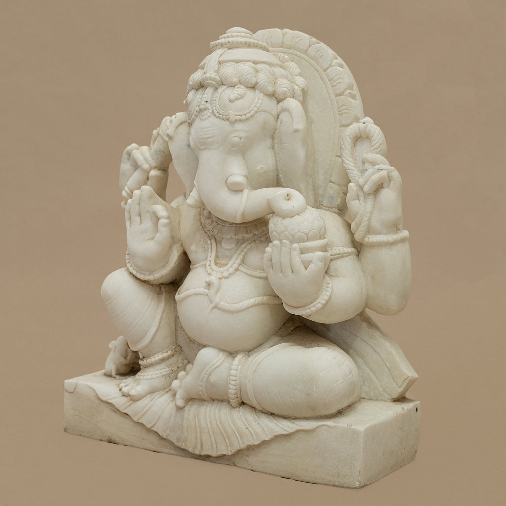 15" Lord Ganesha Statue | Handcrafted from White Marble