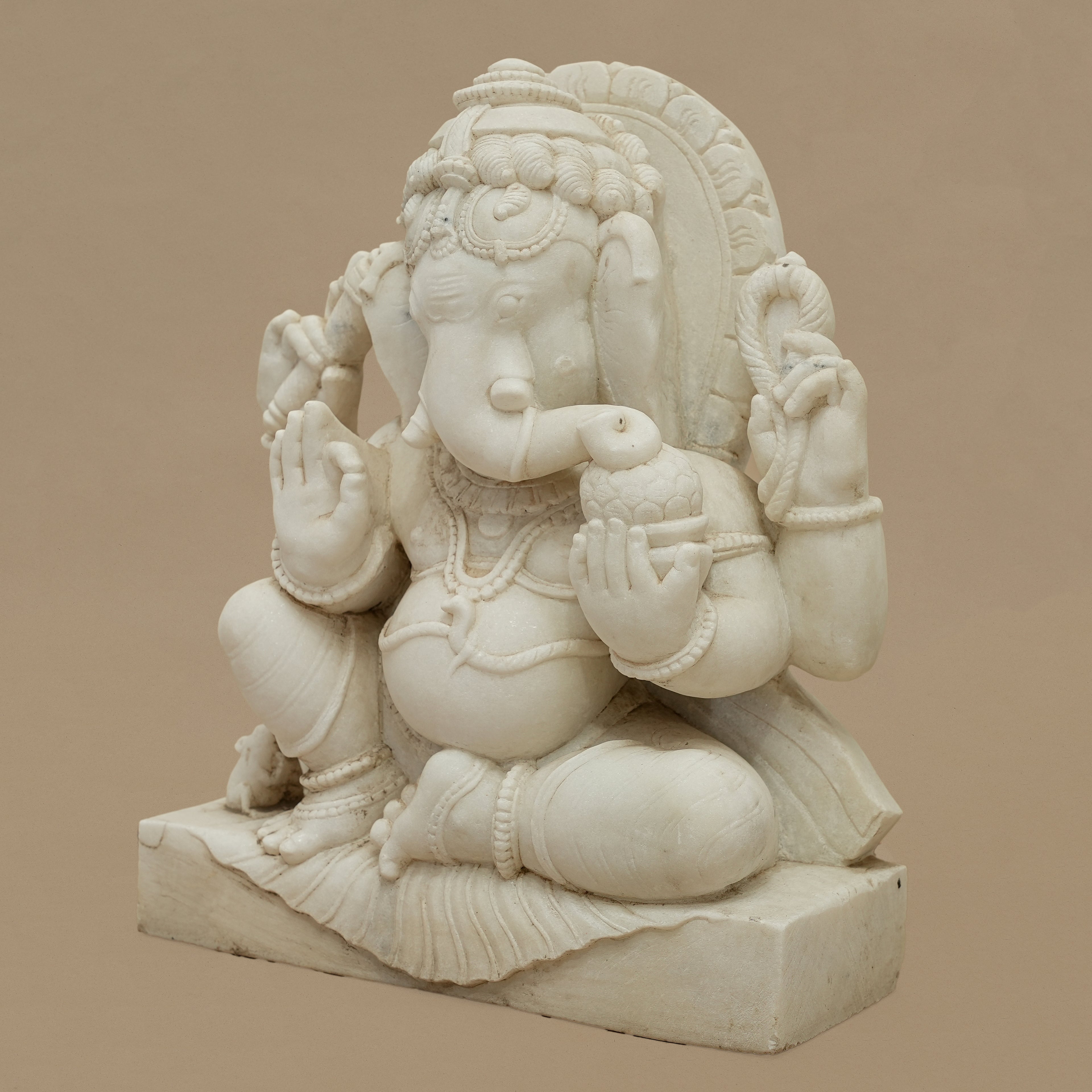 15" Lord Ganesha Statue | Handcrafted from White Marble