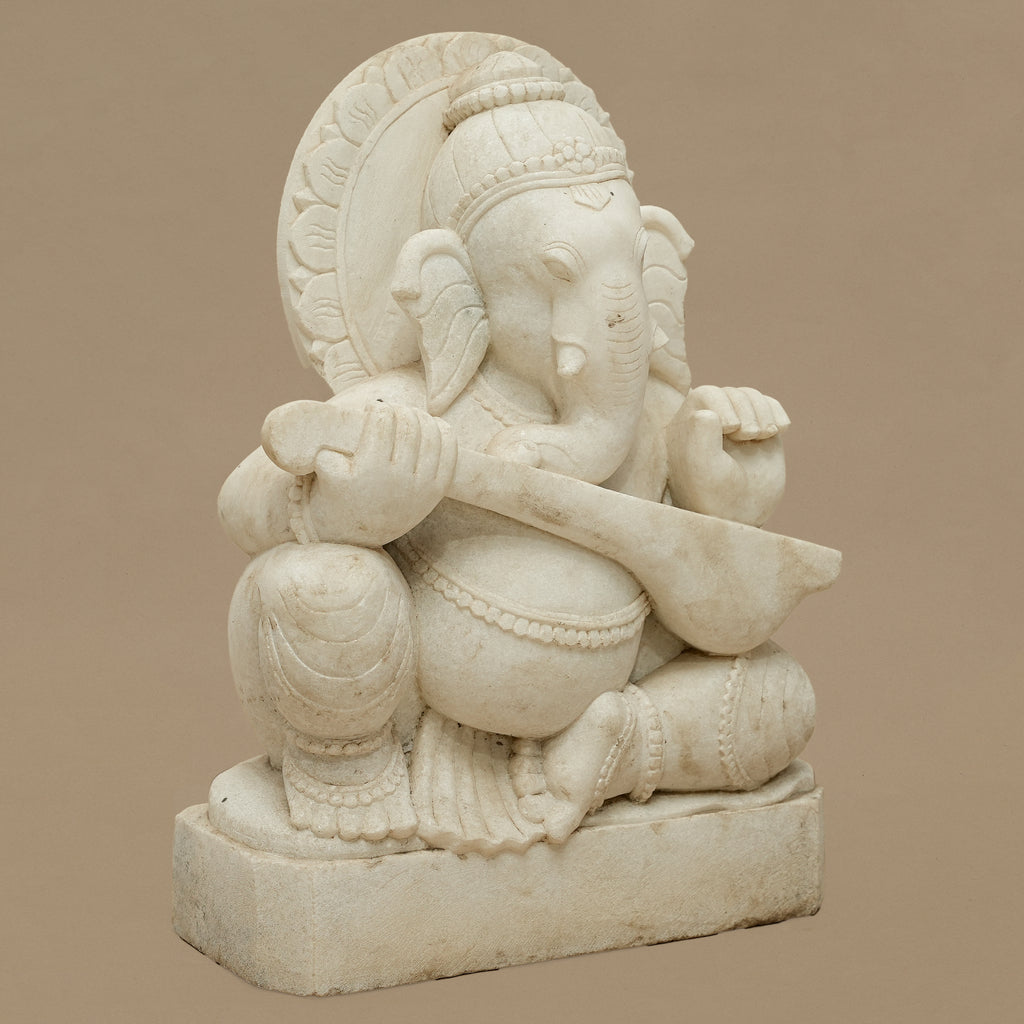 15" Lord Ganesha Statue | Handcrafted from White Marble