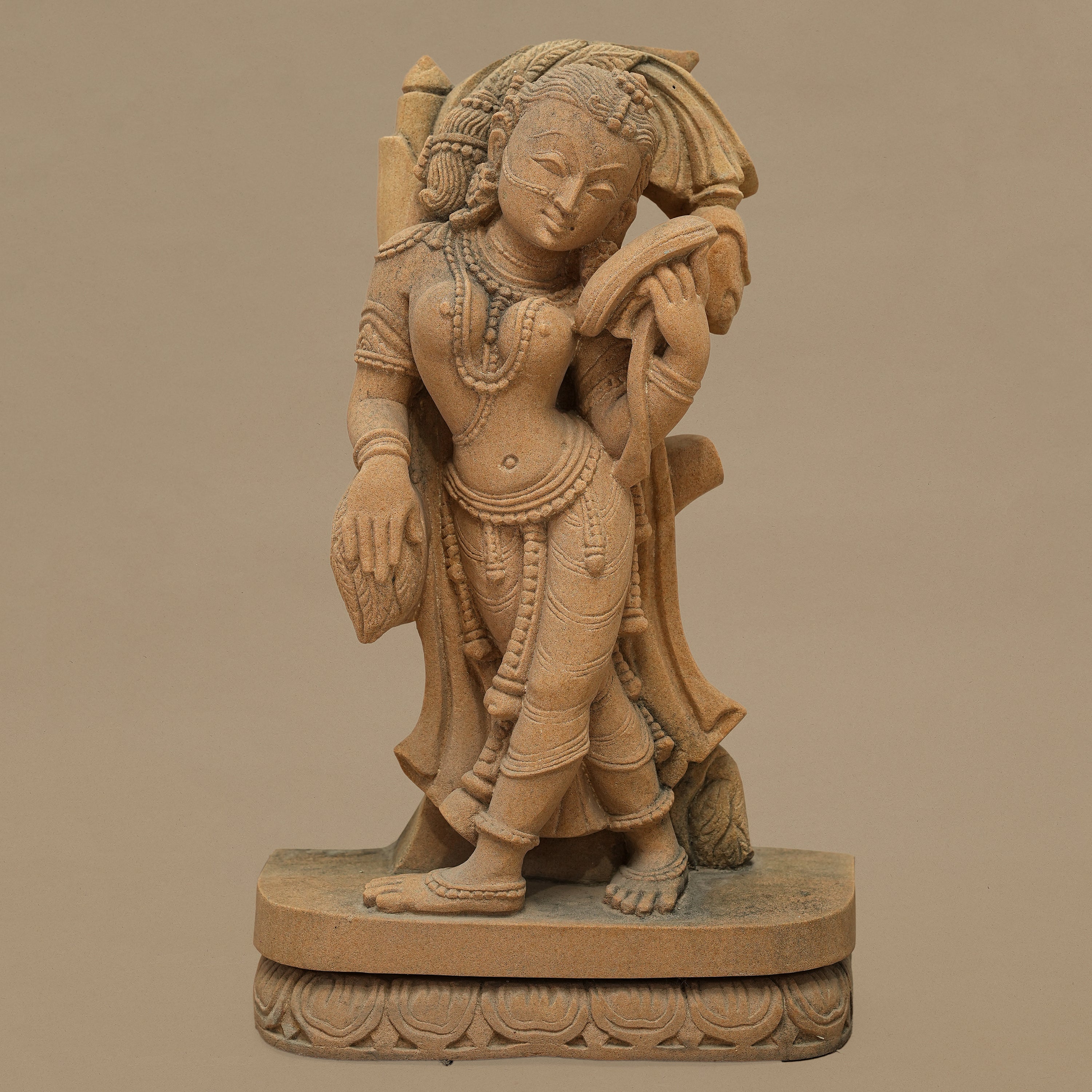 14" Captivating Female Statue | Handcrafted from Yellow Sandstone