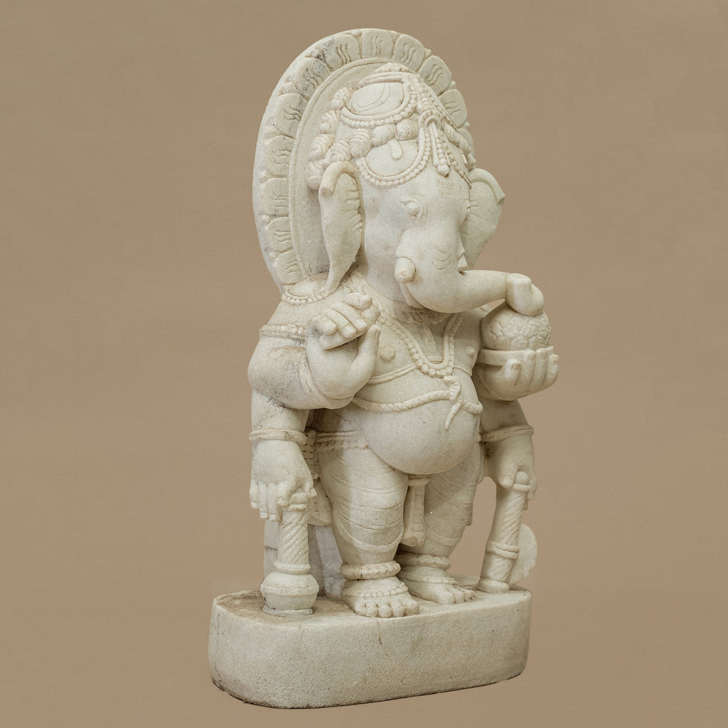17" Standing Lord Ganesha Statue | Handcrafted from White Marble