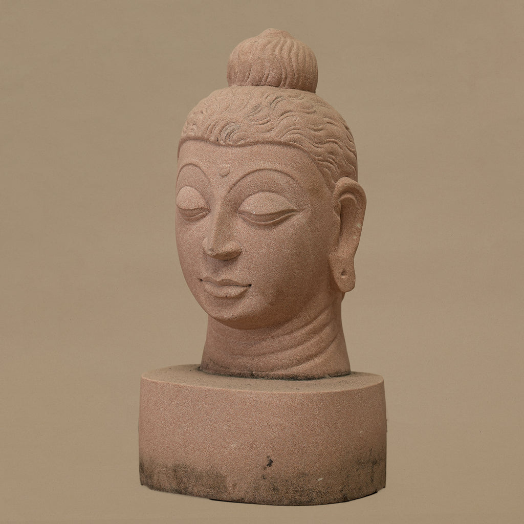 12" Lord Buddha Head | Handcrafted from Pink Sandstone