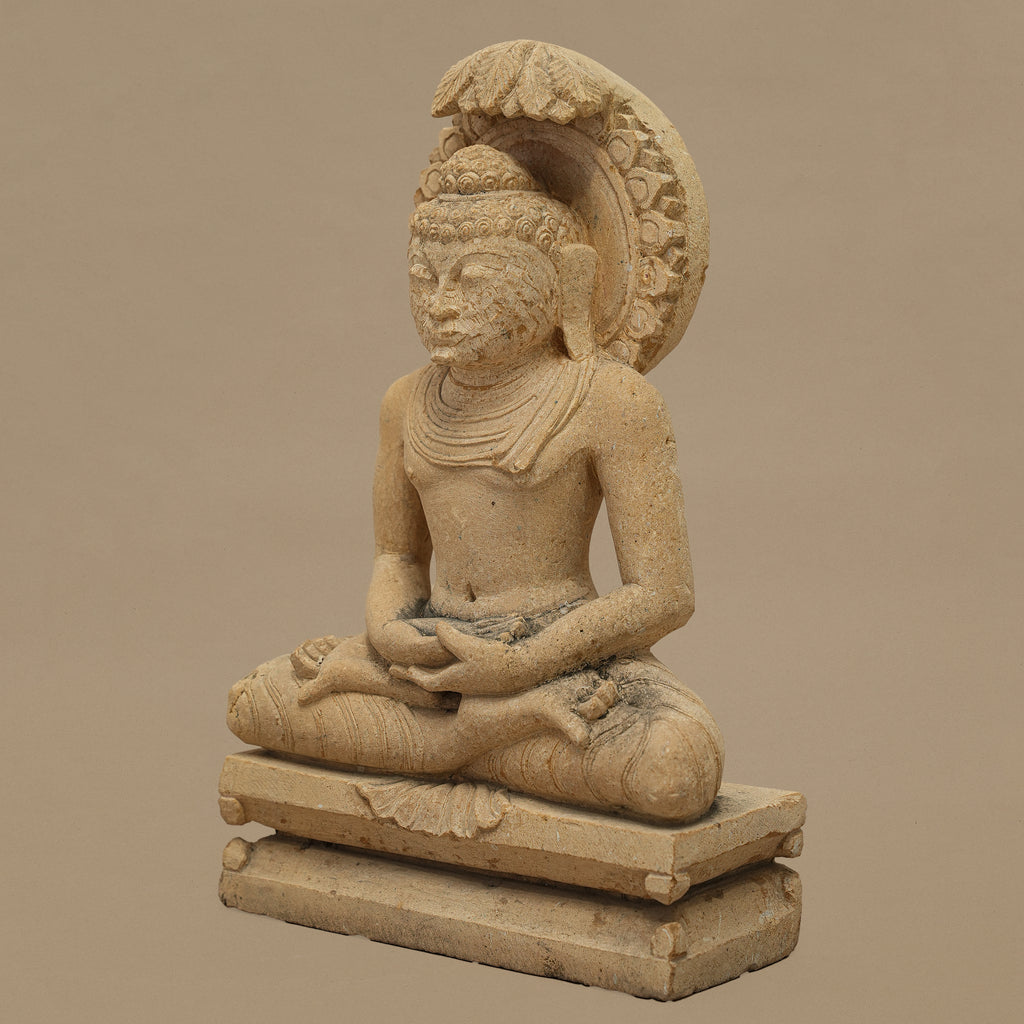 14" Lord Buddha Statue | Handcrafted from Yellow Sandstone
