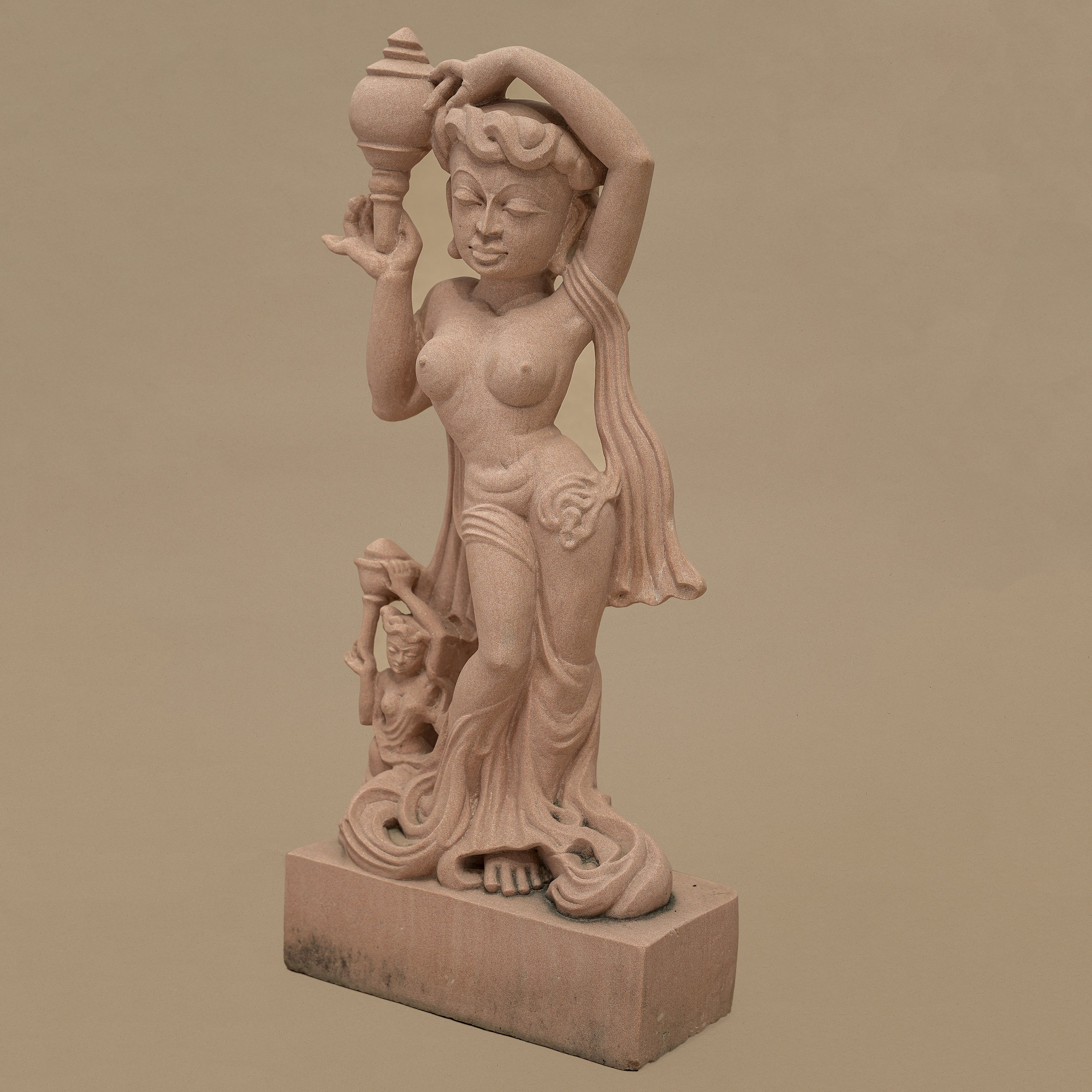 22" Graceful Female Statue | Handcrafted from Pink Sandstone