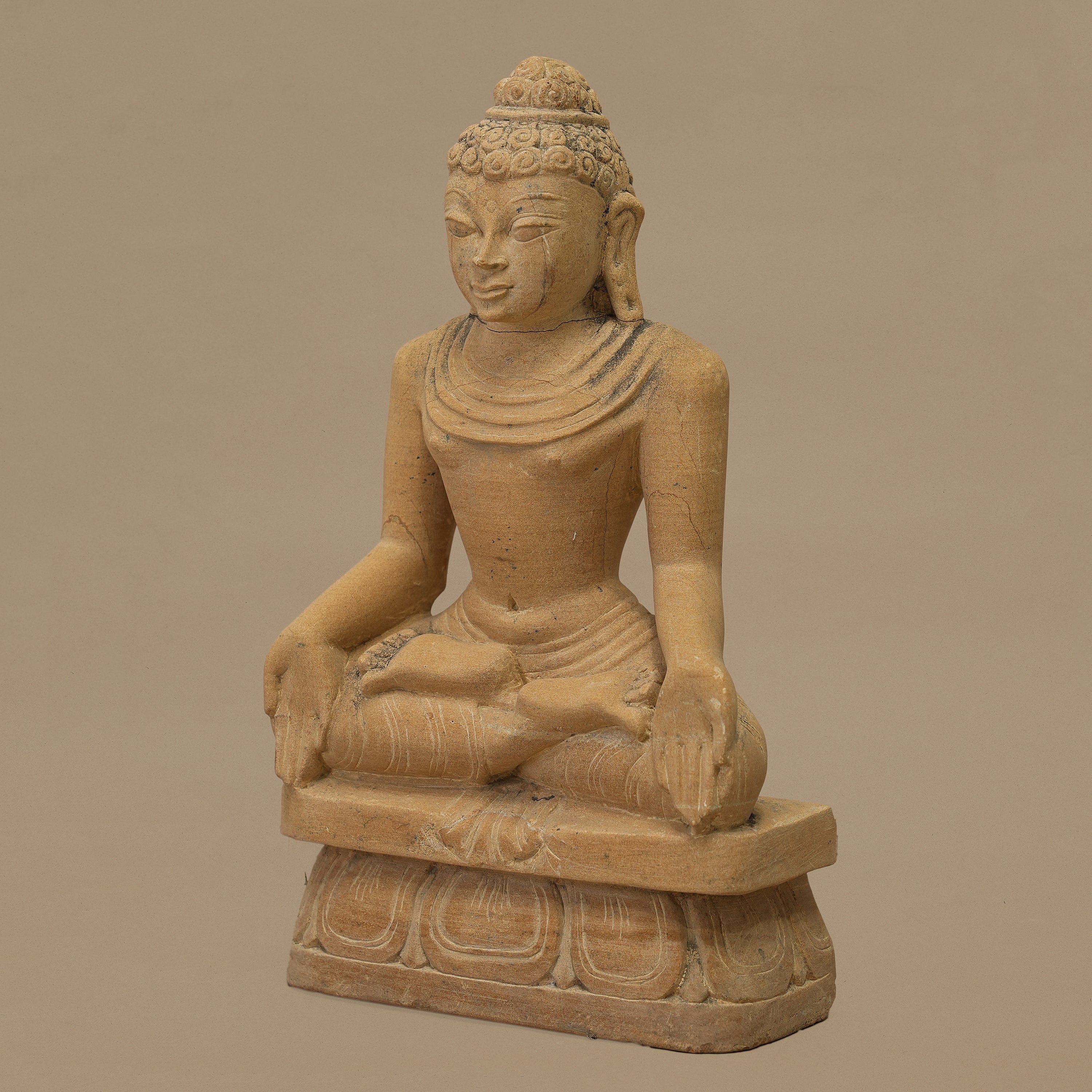 12" Lord Buddha Statue | Handcrafted from Yellow Sandstone