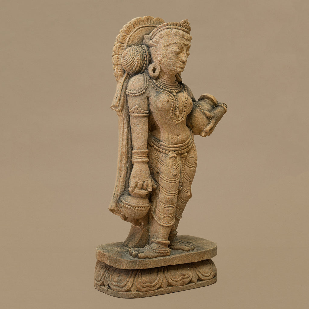 15" Traditional Female Statue | Handcrafted from Yellow Sandstone