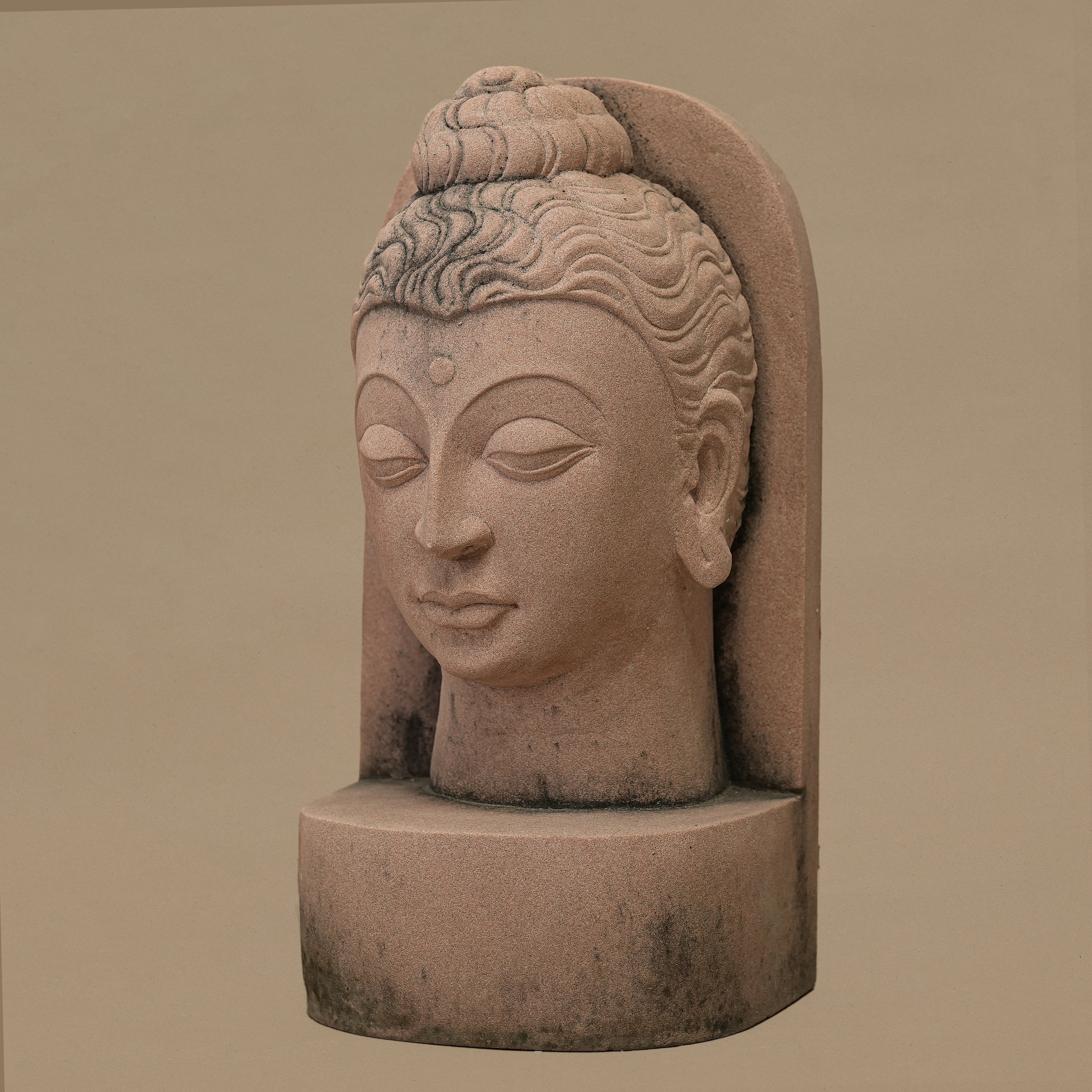 11" Lord Buddha Head | Handcrafted from Pink Sandstone