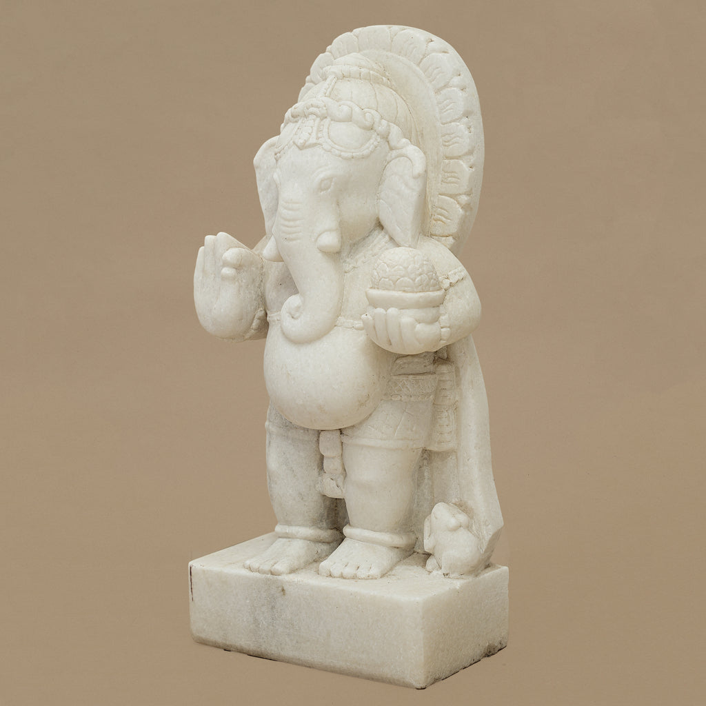 15" Lord Ganesha Statue | Handcrafted from White Marble