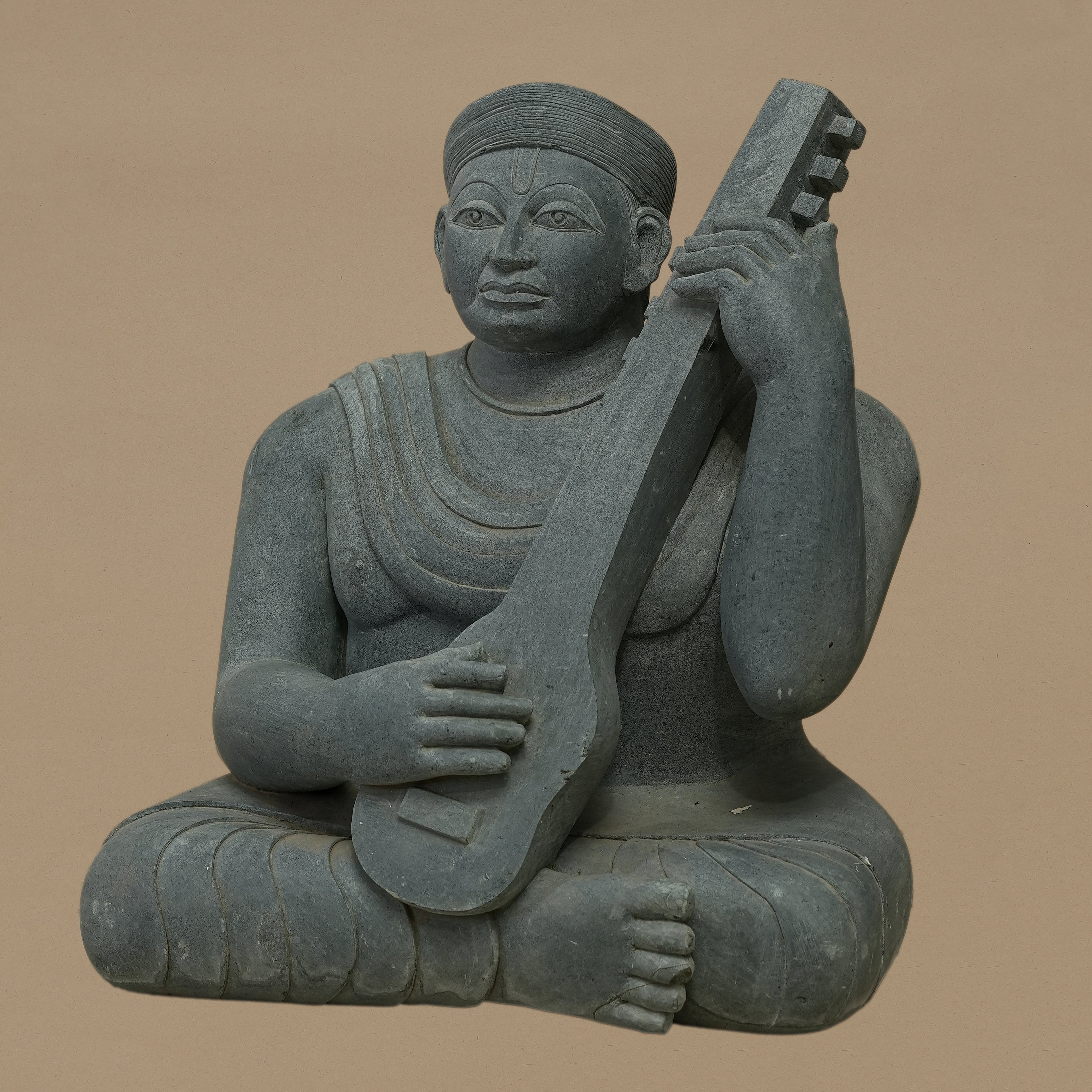 16" Guitar-Playing Musician Statue | Handcrafted from Dungarpur Black Stone