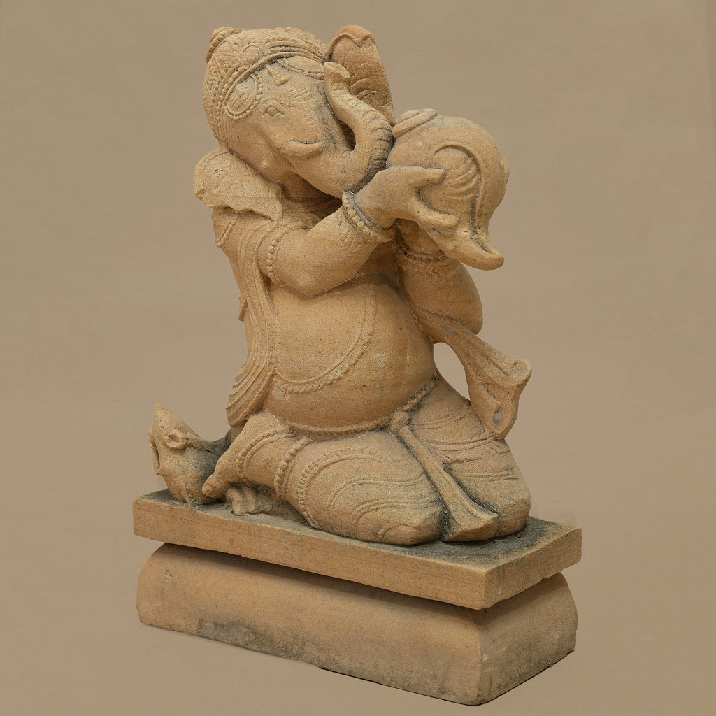 13" Lord Ganesha Statue | Handcrafted from Yellow Sandstone