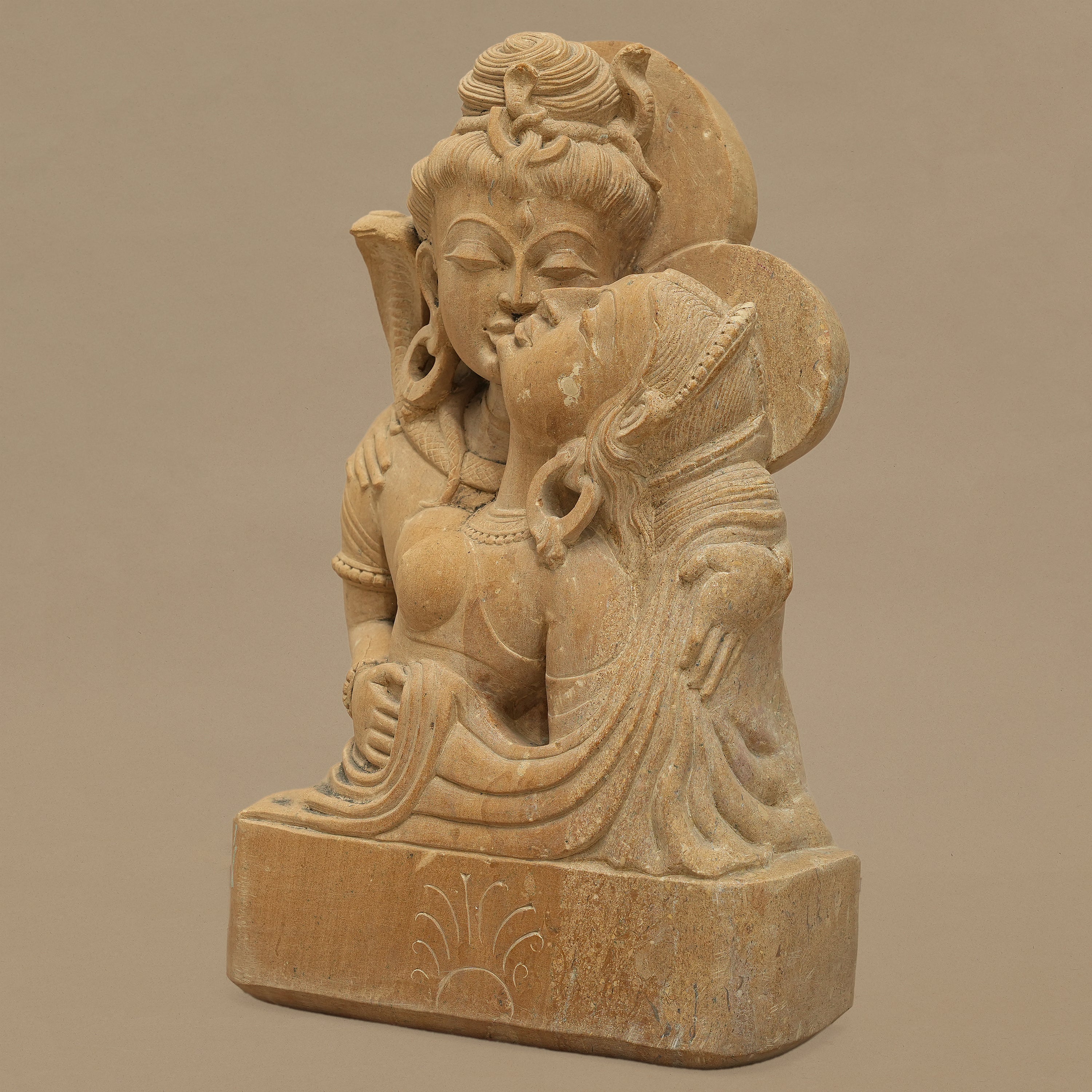 14.5" Lord Shiva & Parvati Statue | Handcrafted from Yellow Sandstone