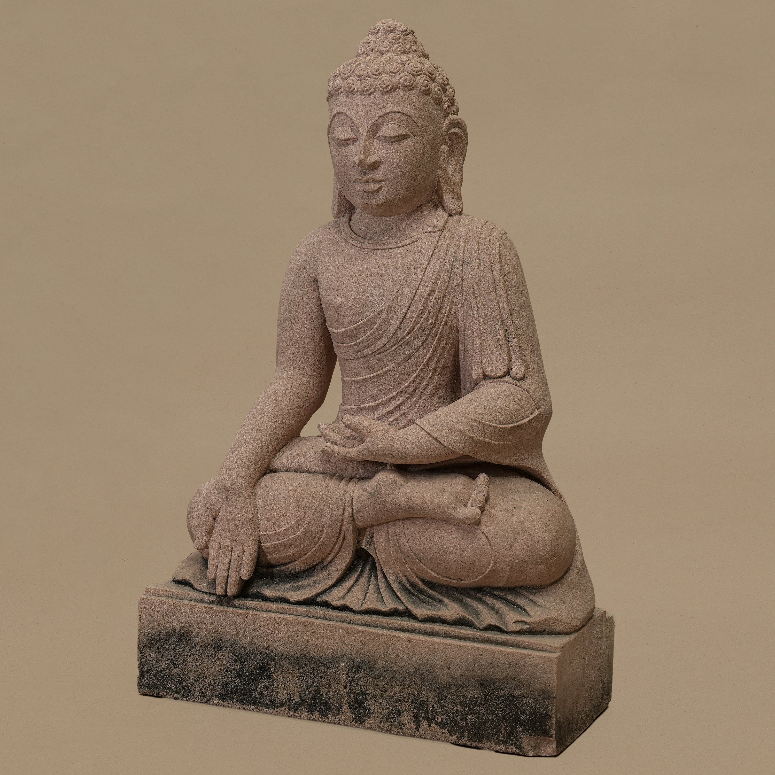 16" Serene Lord Buddha Statue | Handcrafted from Pink Sandstone