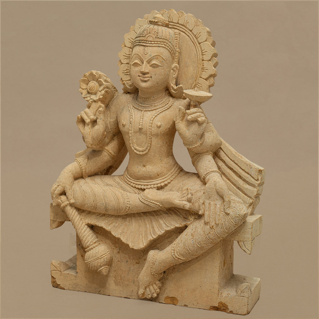 18" Lord Vishnu Statue | Handcrafted from Yellow Sandstone