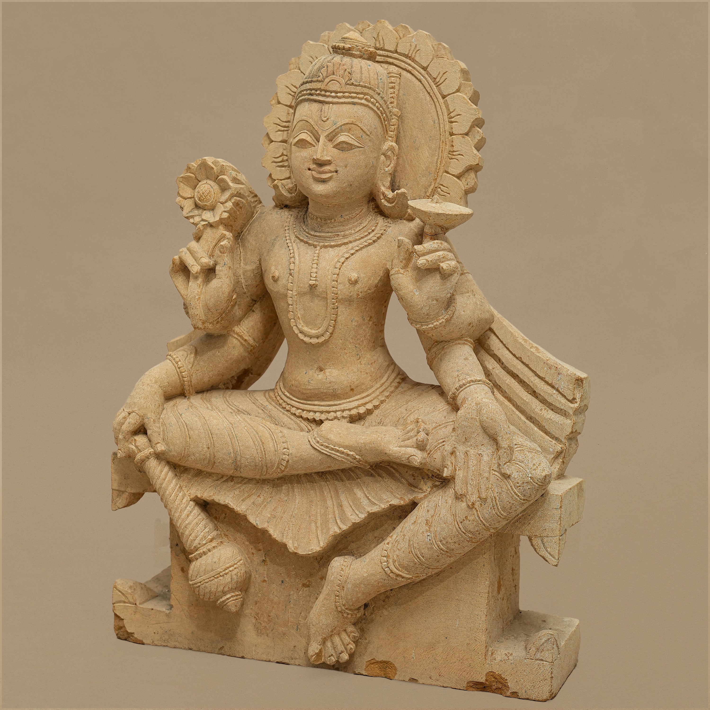 18" Lord Vishnu Statue | Handcrafted from Yellow Sandstone