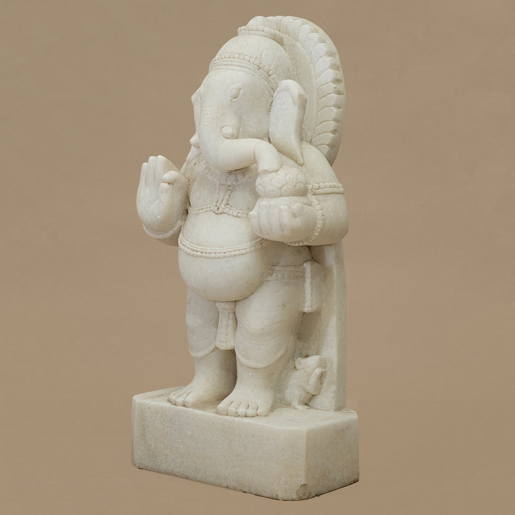 15" Lord Ganesha Statue | Handcrafted from White Marble
