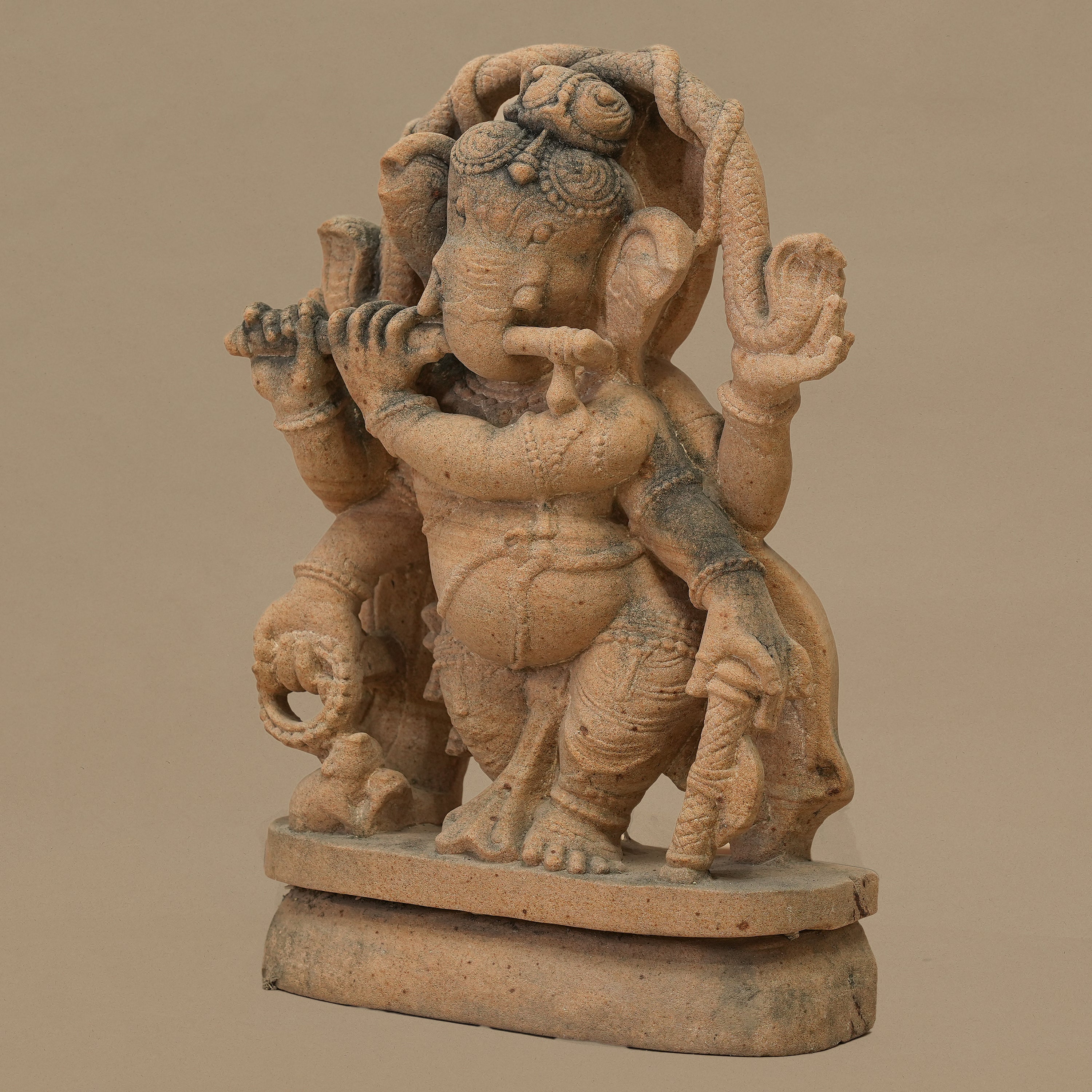 12" Six-armed Lord Ganesha Statue | Handcrafted from Yellow Sandstone
