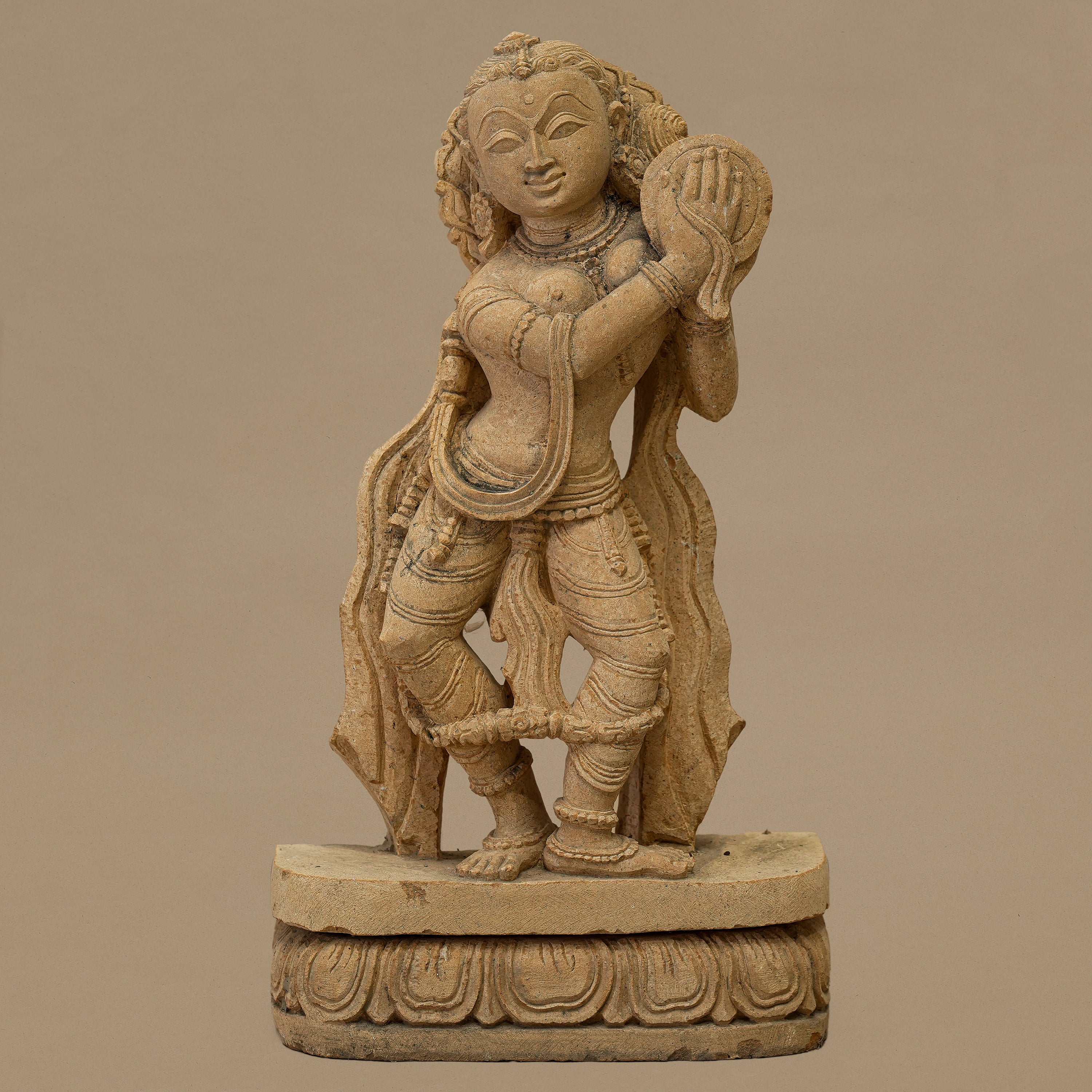 15.5" Graceful Female Statue | Handcrafted from Yellow Sandstone