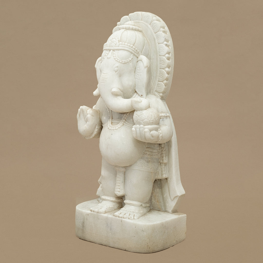 15" Lord Ganesha Statue | Handcrafted from White Marble