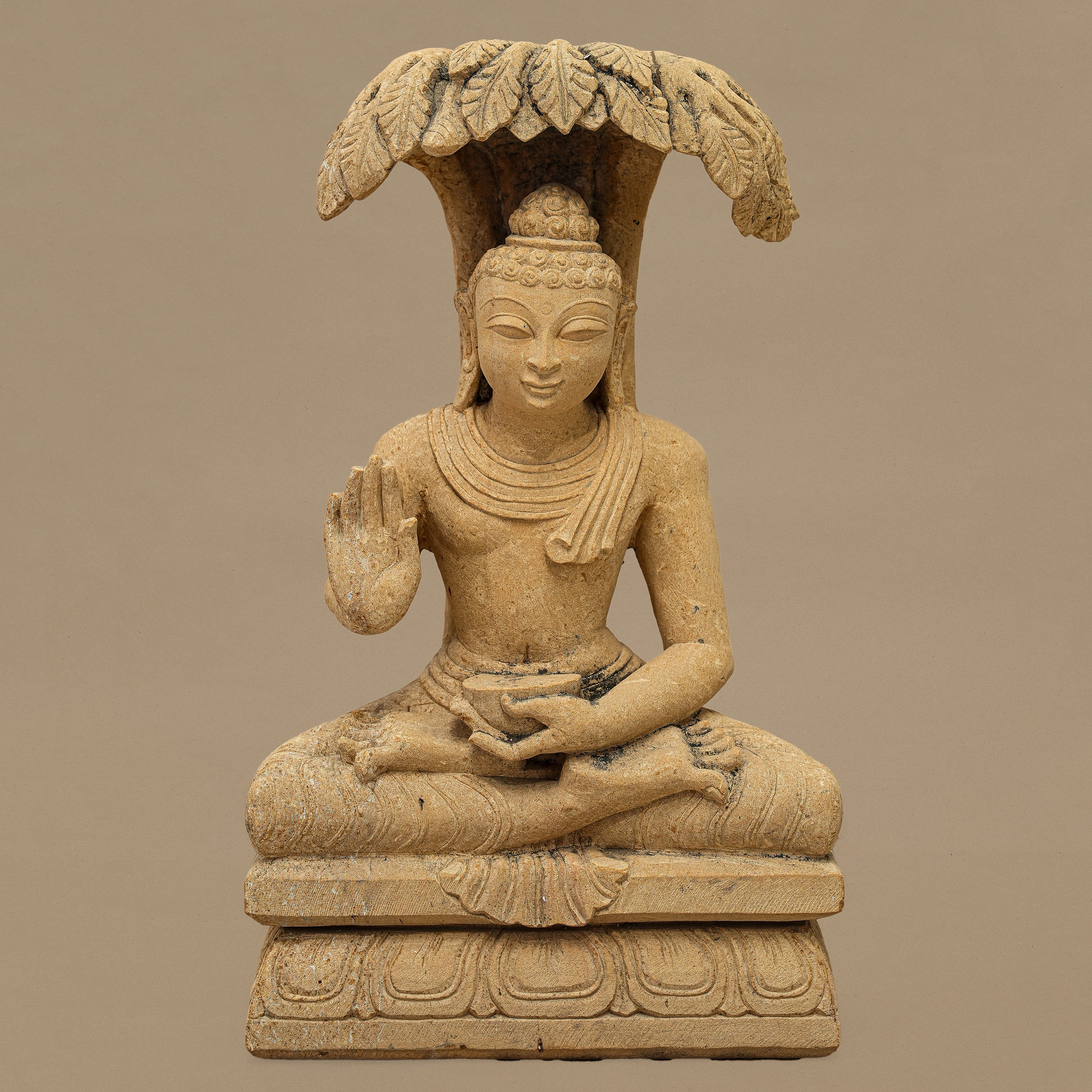 14" Lord Buddha Statue | Handcrafted from Yellow Sandstone