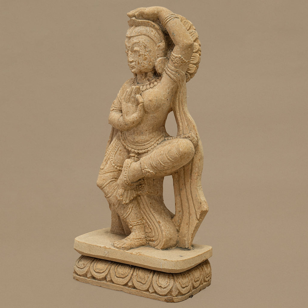 14.5" Classical Female Dancer Statue | Handcrafted from Yellow Sandstone