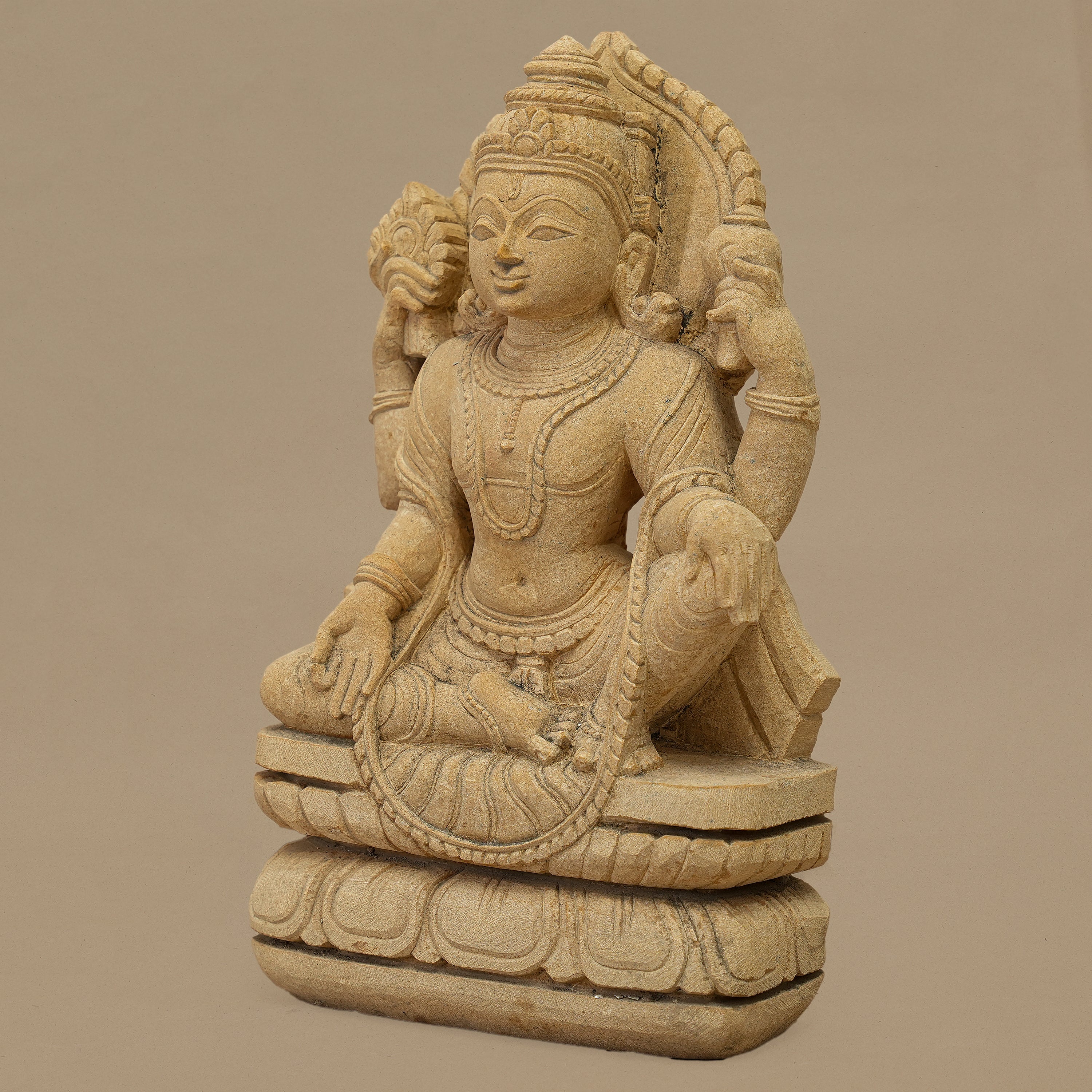 12" Lord Vishnu Statue | Handcrafted from Yellow Sandstone