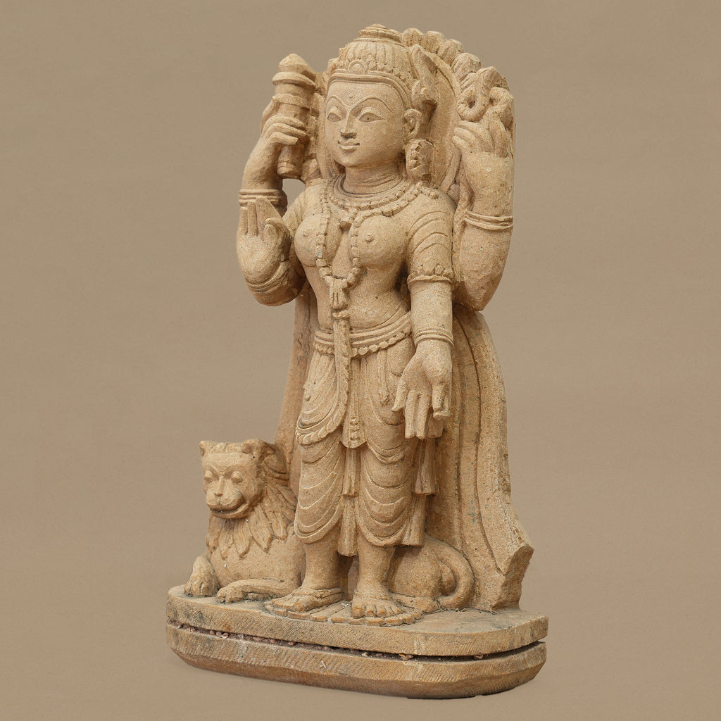 11.5" Goddess Durga Statue | Handcrafted from Yellow Sandstone