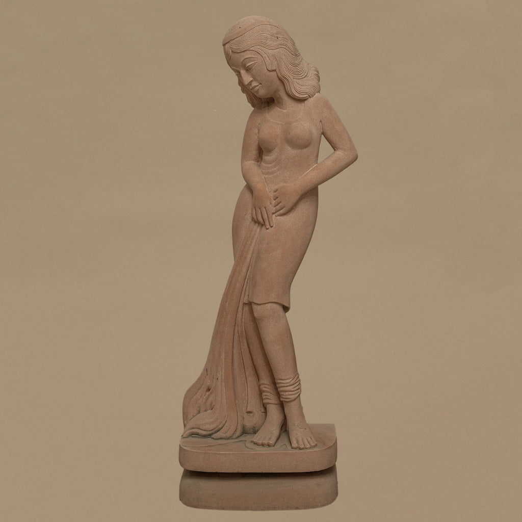 24" Elegant Female Statue | Handcrafted from Pink Sandstone