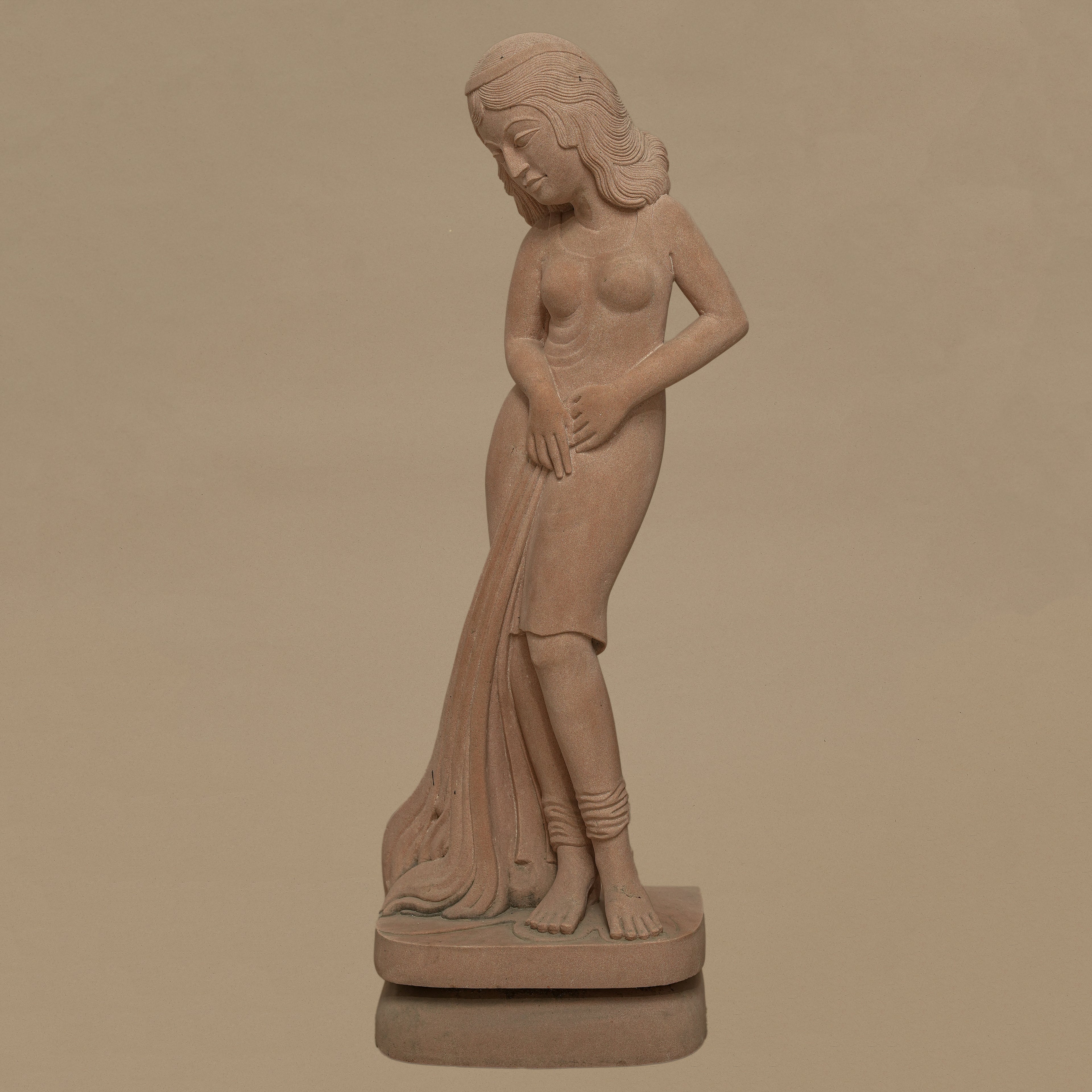 24" Elegant Female Statue | Handcrafted from Pink Sandstone