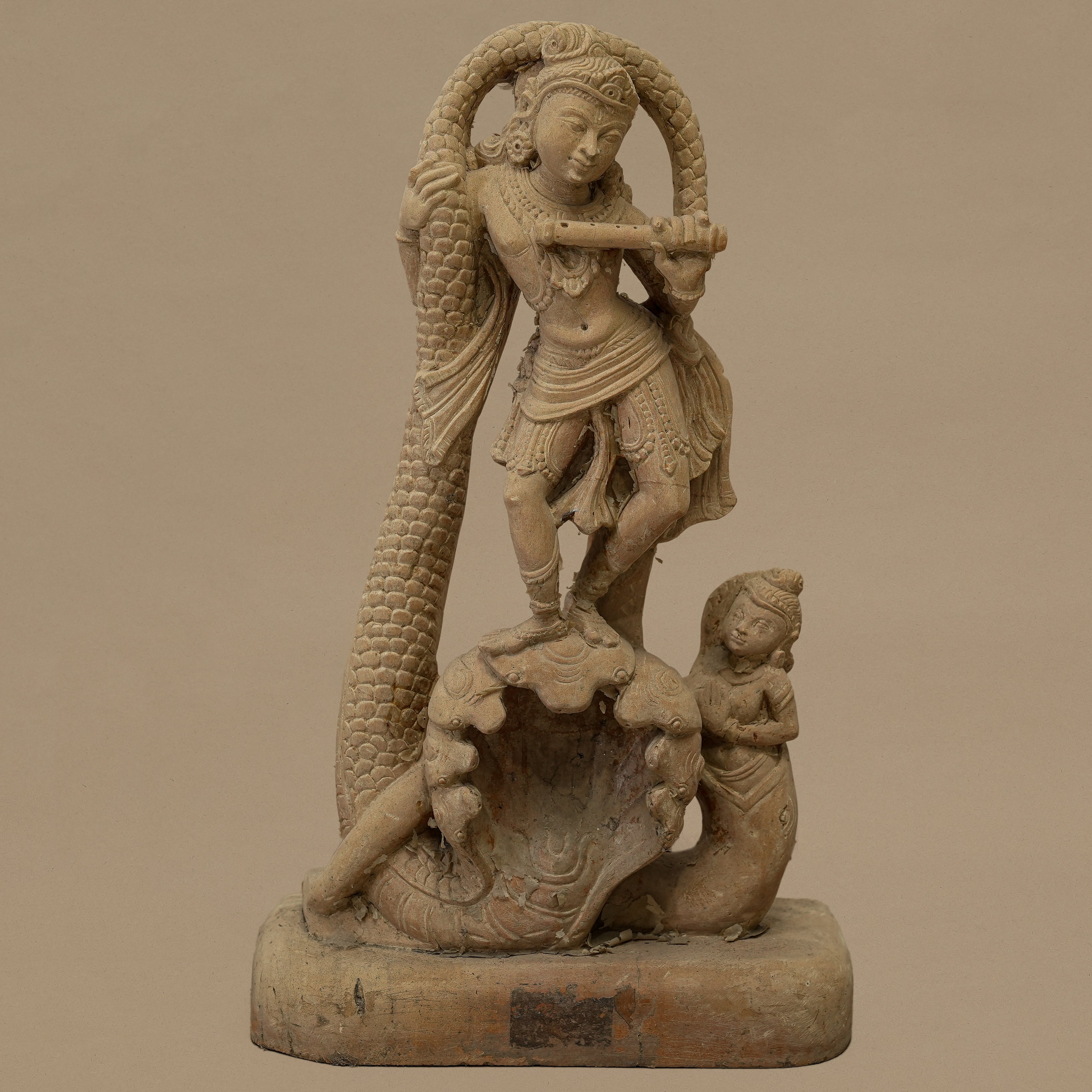 15" Lord Krishna Statue | Handcrafted from Yellow Sandstone