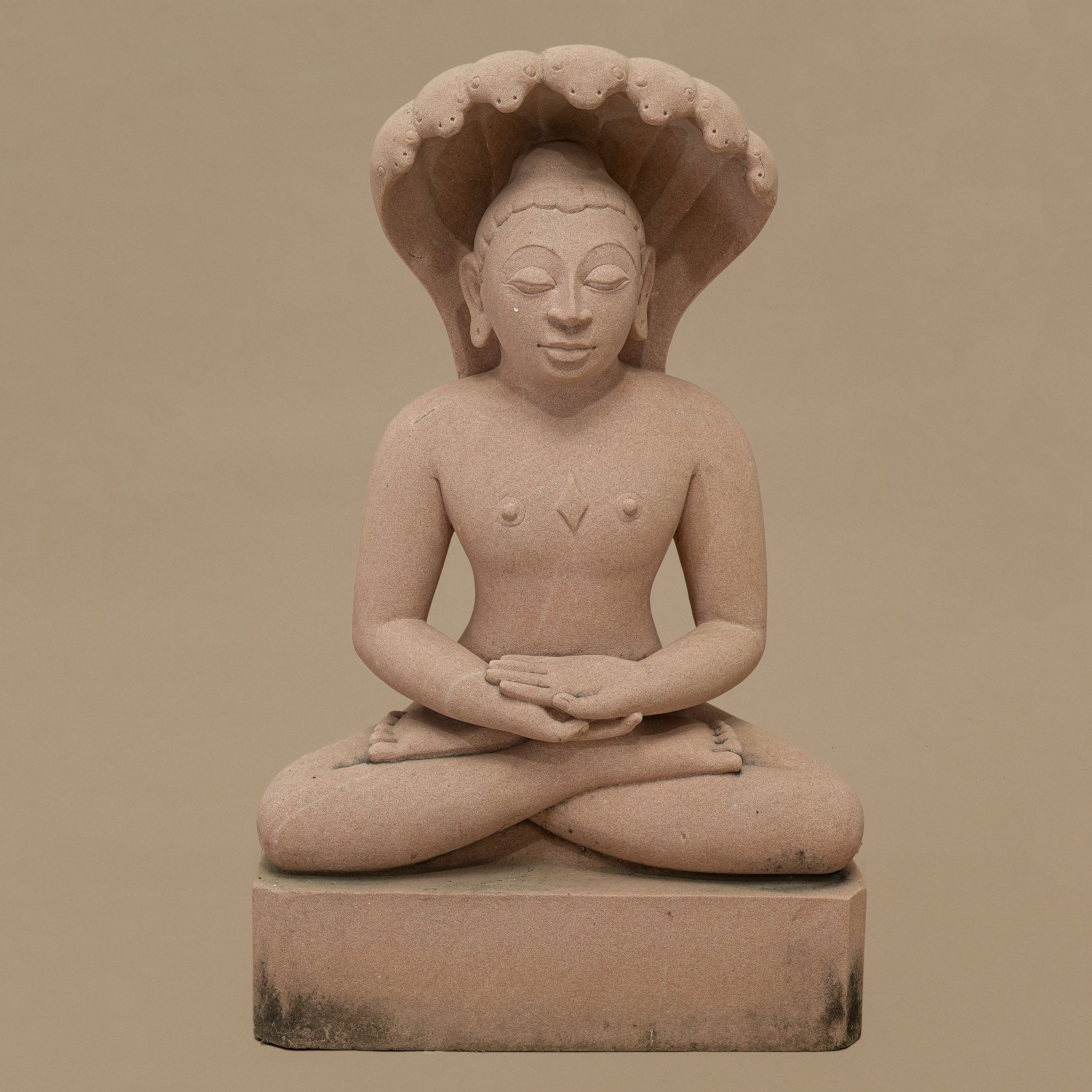 17.5" Bhagwan Parshwanath Jain Tirthankara Statue | Handcrafted from Pink Sandstone