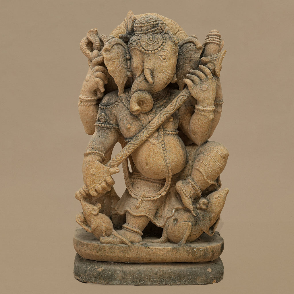 15" Lord Ganesha Statue | Handcrafted from Yellow Sandstone