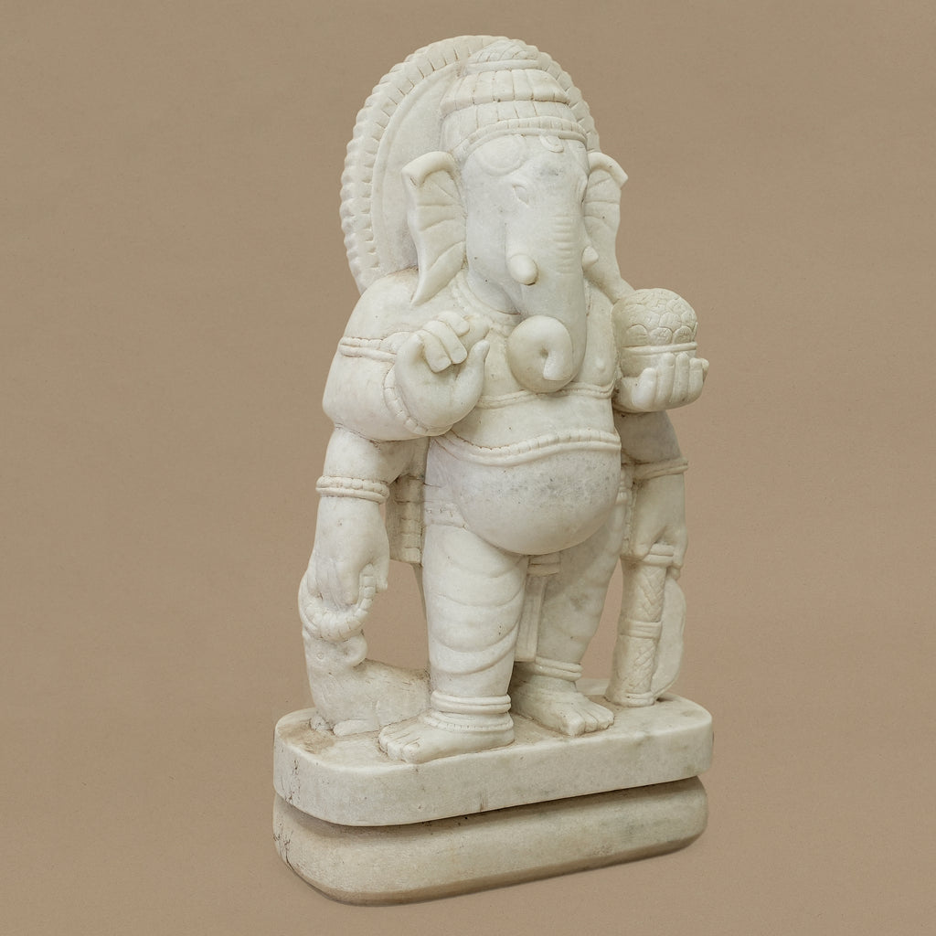 18" Standing Lord Ganesha Statue | Handcrafted from White Marble