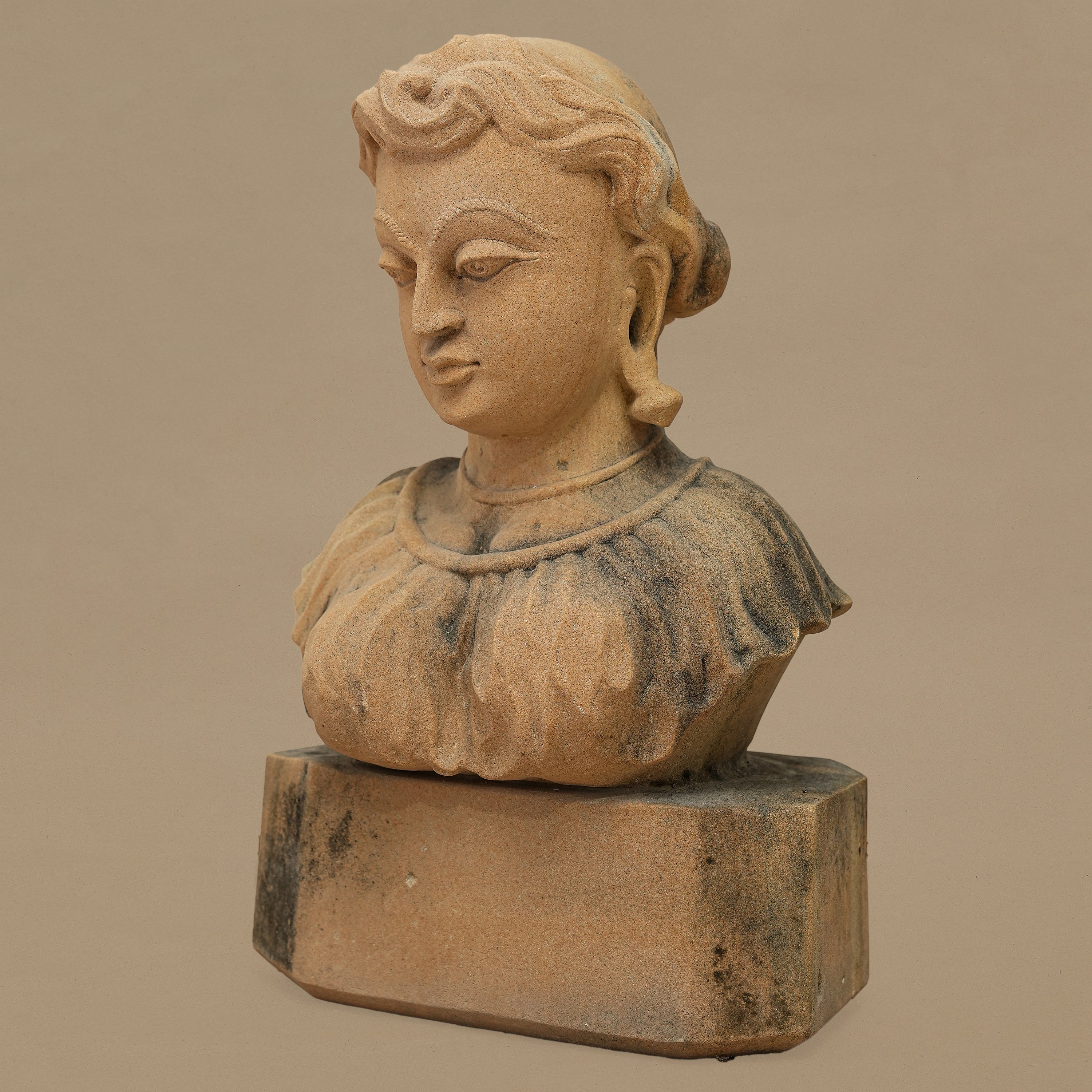 14" Serene Bust Statue | Handcrafted from Yellow Sandstone